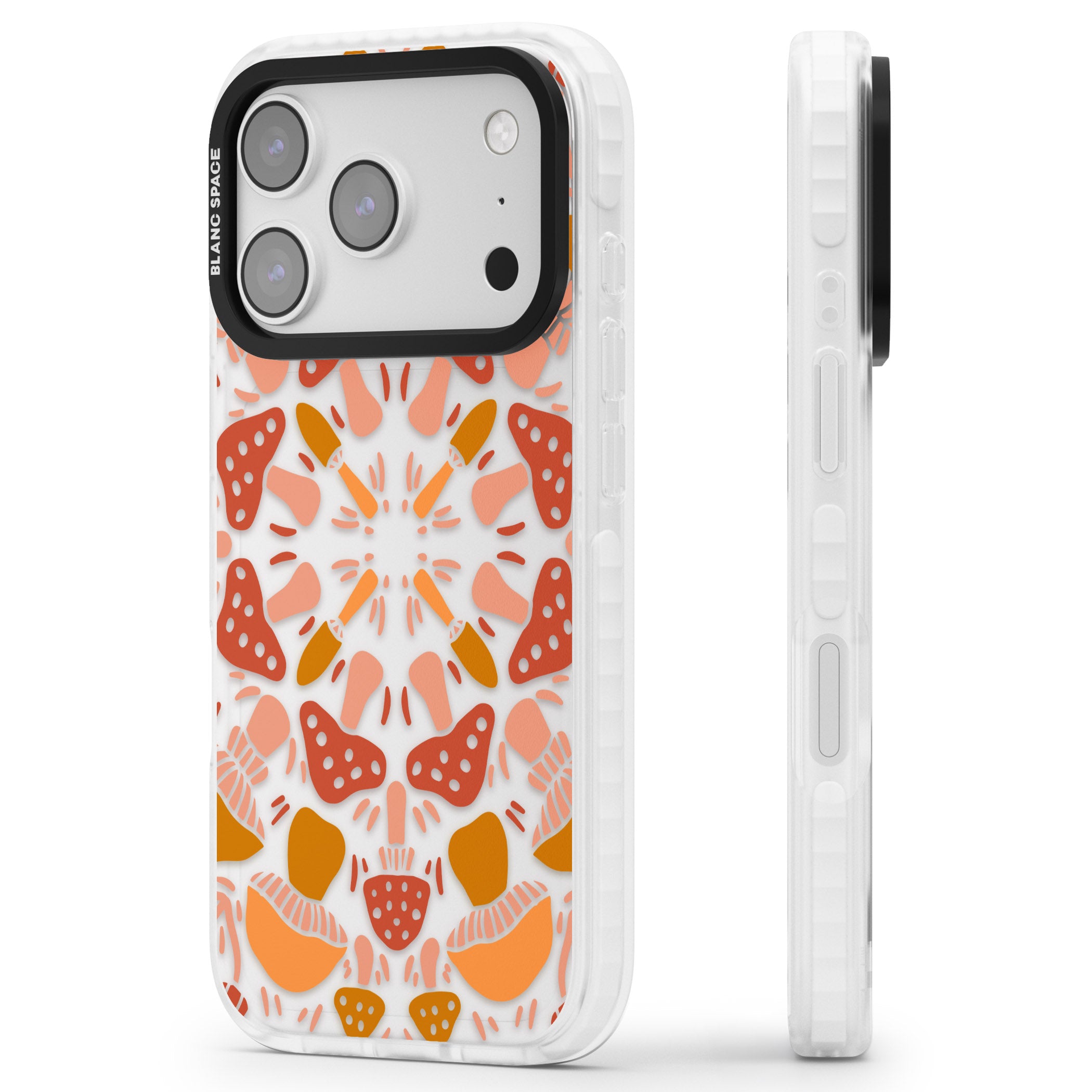 Mushroom Medley iPhone 17 Pro Impact Clear Phone Case Side Profile