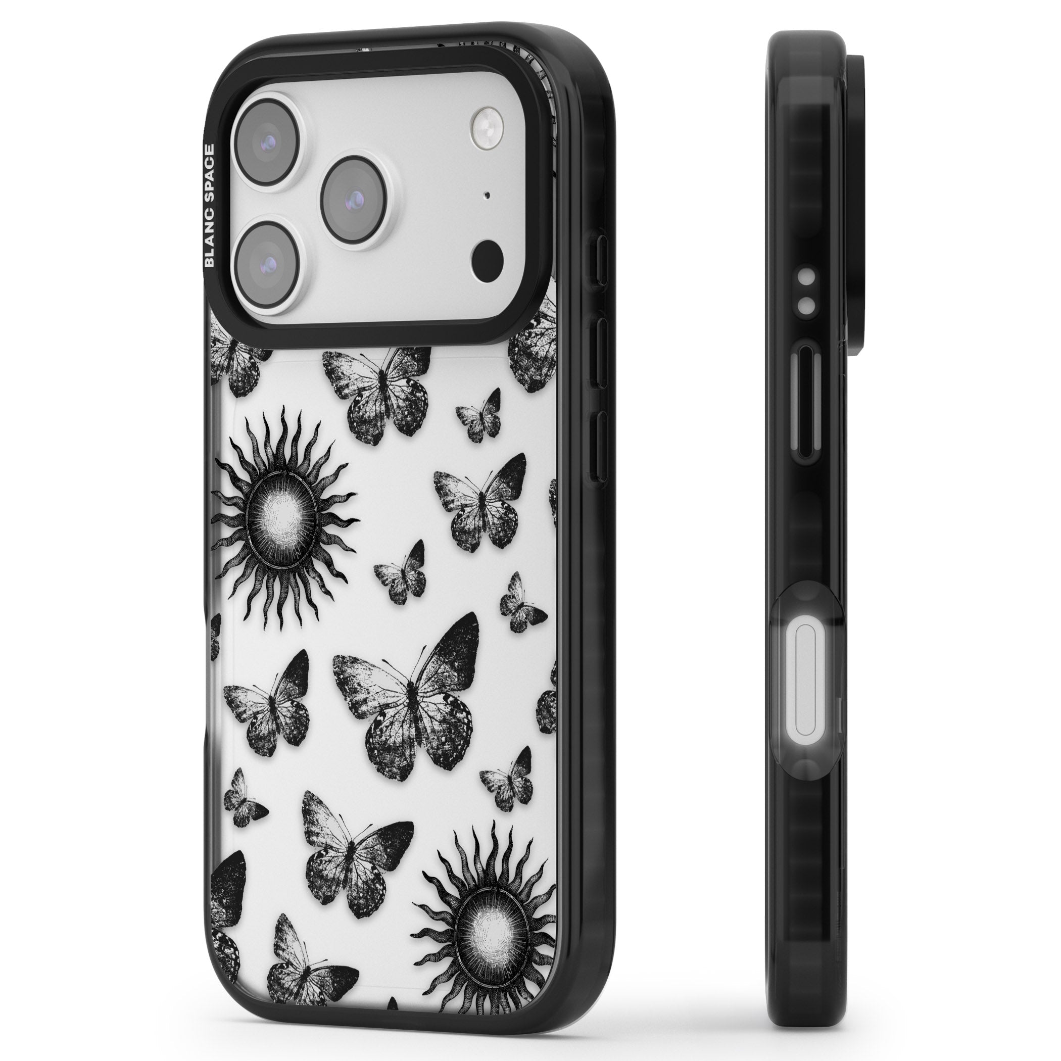 Butterflies Suns iPhone 17 Pro Impact Black Phone Case Side Profile