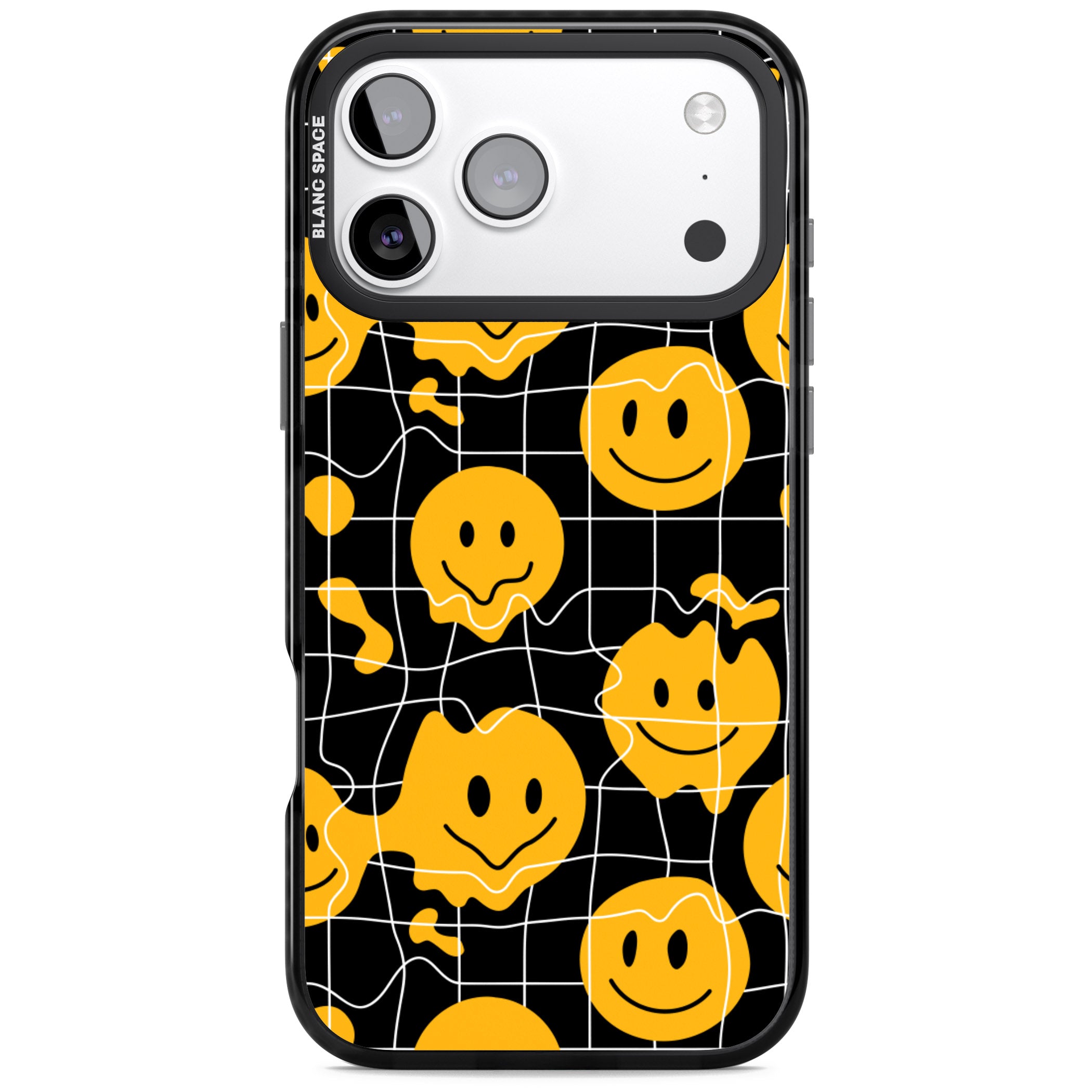 Acid Face Grid Pattern iPhone 17 Pro Impact Black Phone Case