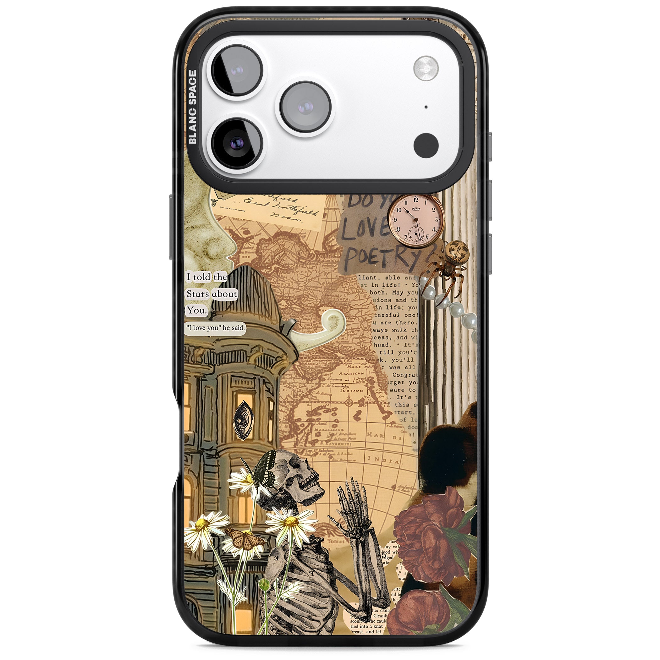 Skeleton Poetry iPhone 17 Pro Impact Black Phone Case