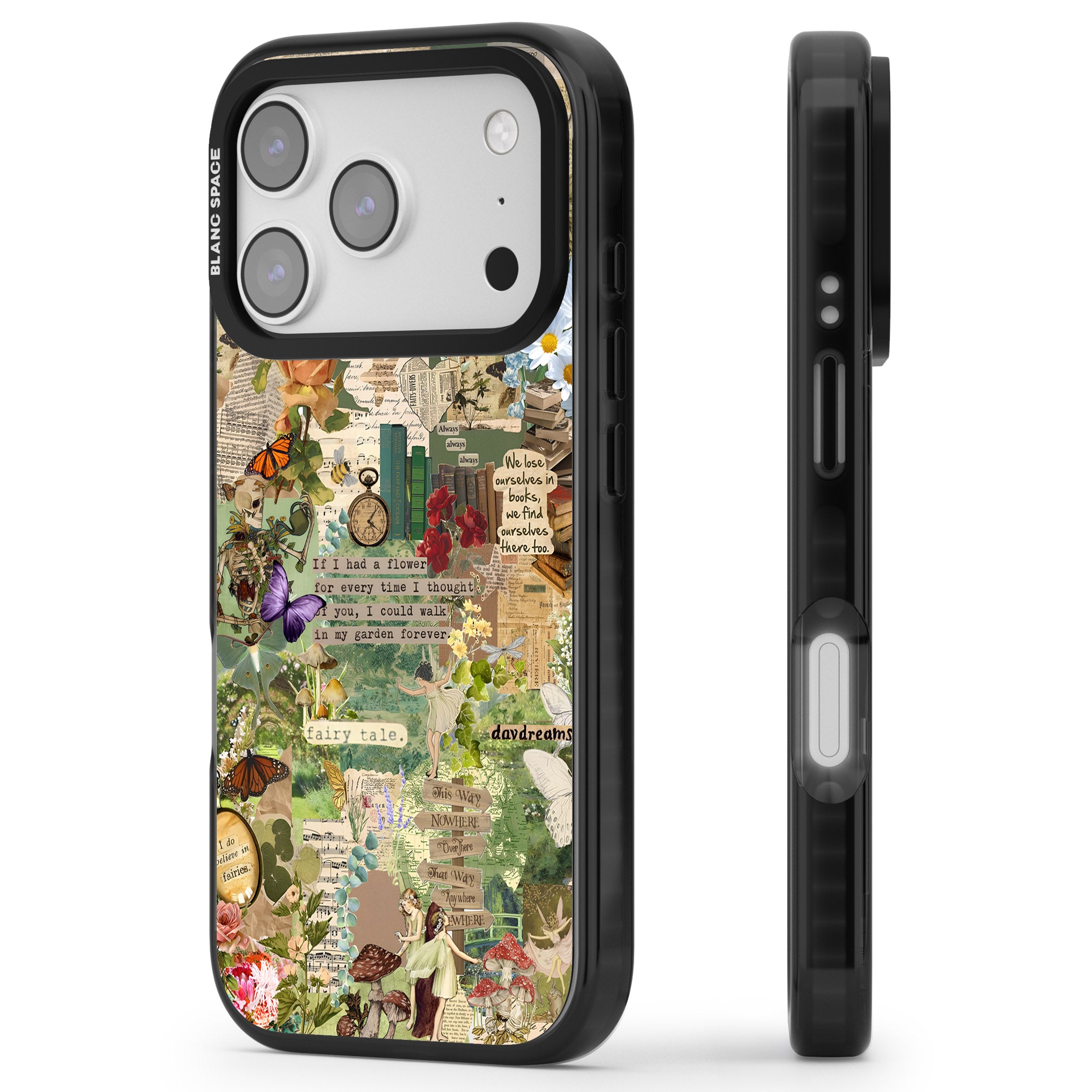 Enchanted Collage iPhone 17 Pro Impact Black Phone Case Side Profile