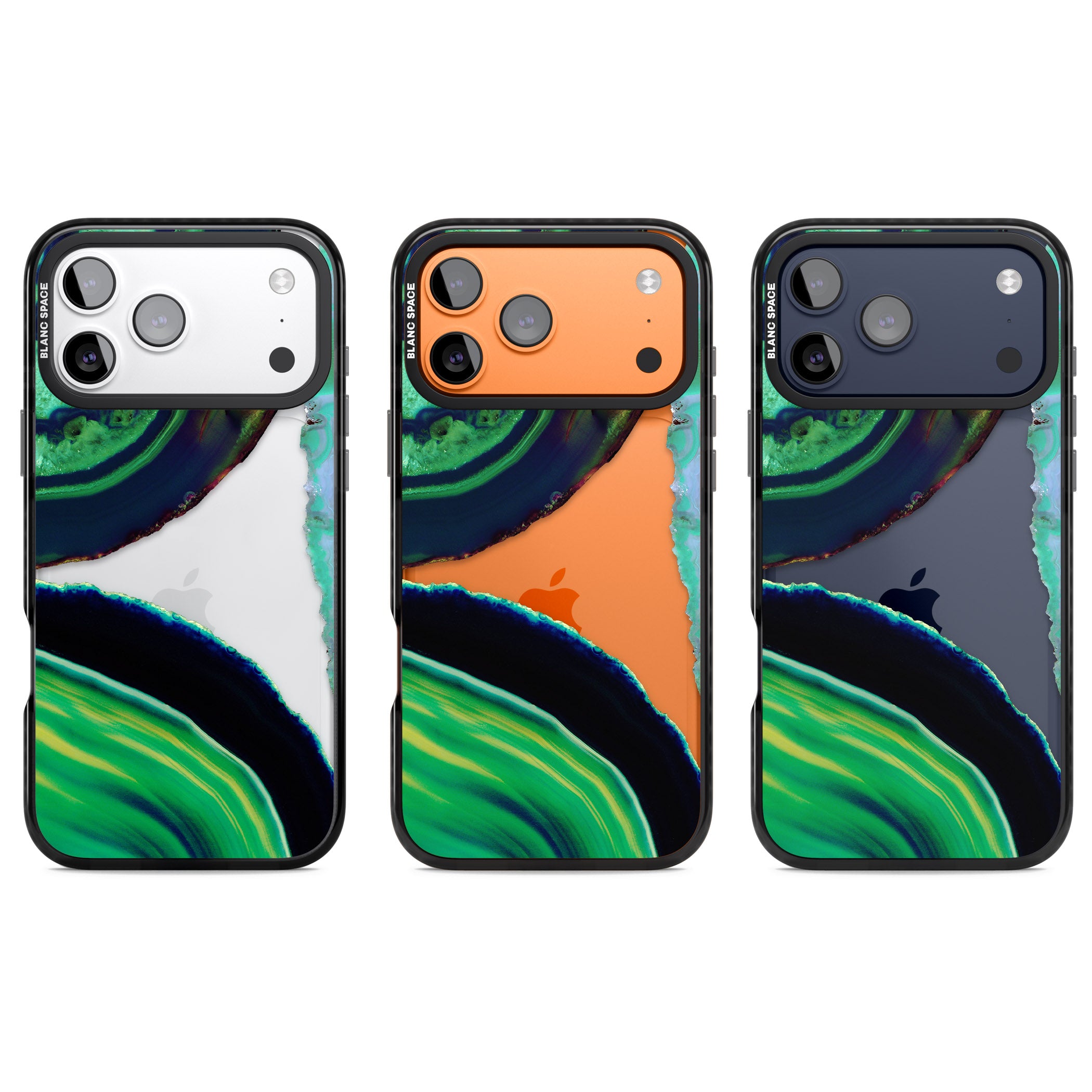 Green Geode Glow iPhone 17 Pro Impact Black Phone Case APT Impact Protection