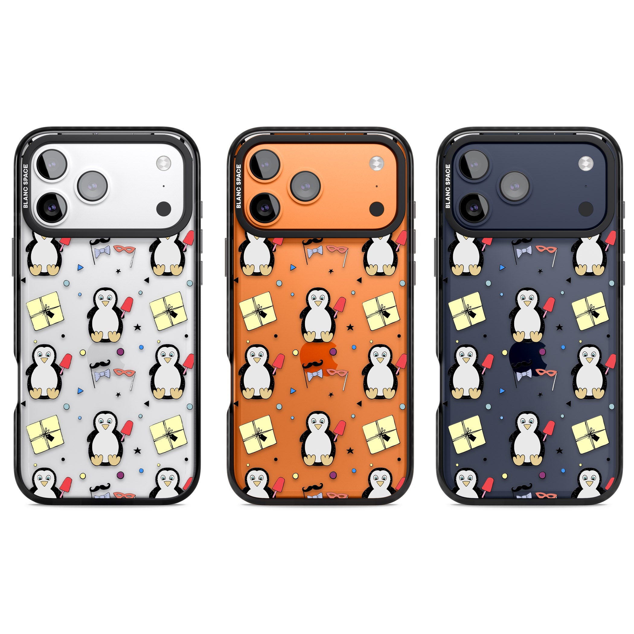 Cute Penguin Pattern Clear iPhone 17 Pro Impact Black Phone Case APT Impact Protection