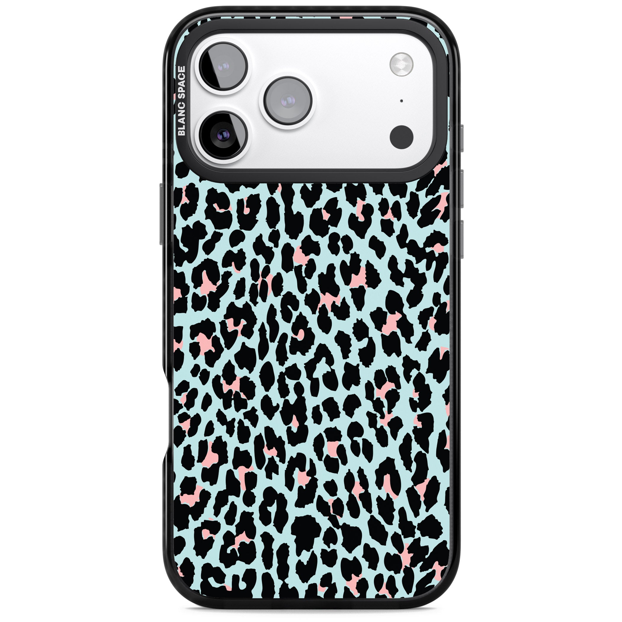 Pastel Blue & Pink Leopard Print iPhone 17 Pro Impact Black Phone Case