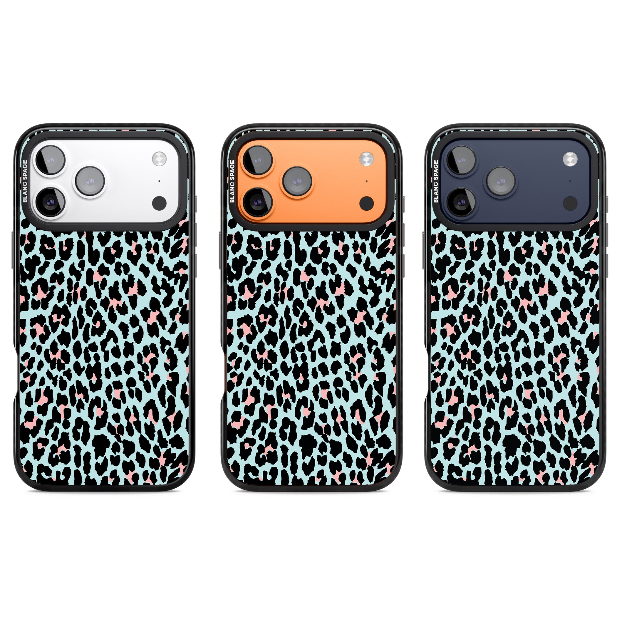 Pastel Blue & Pink Leopard Print iPhone 17 Pro Impact Black Phone Case APT Impact Protection
