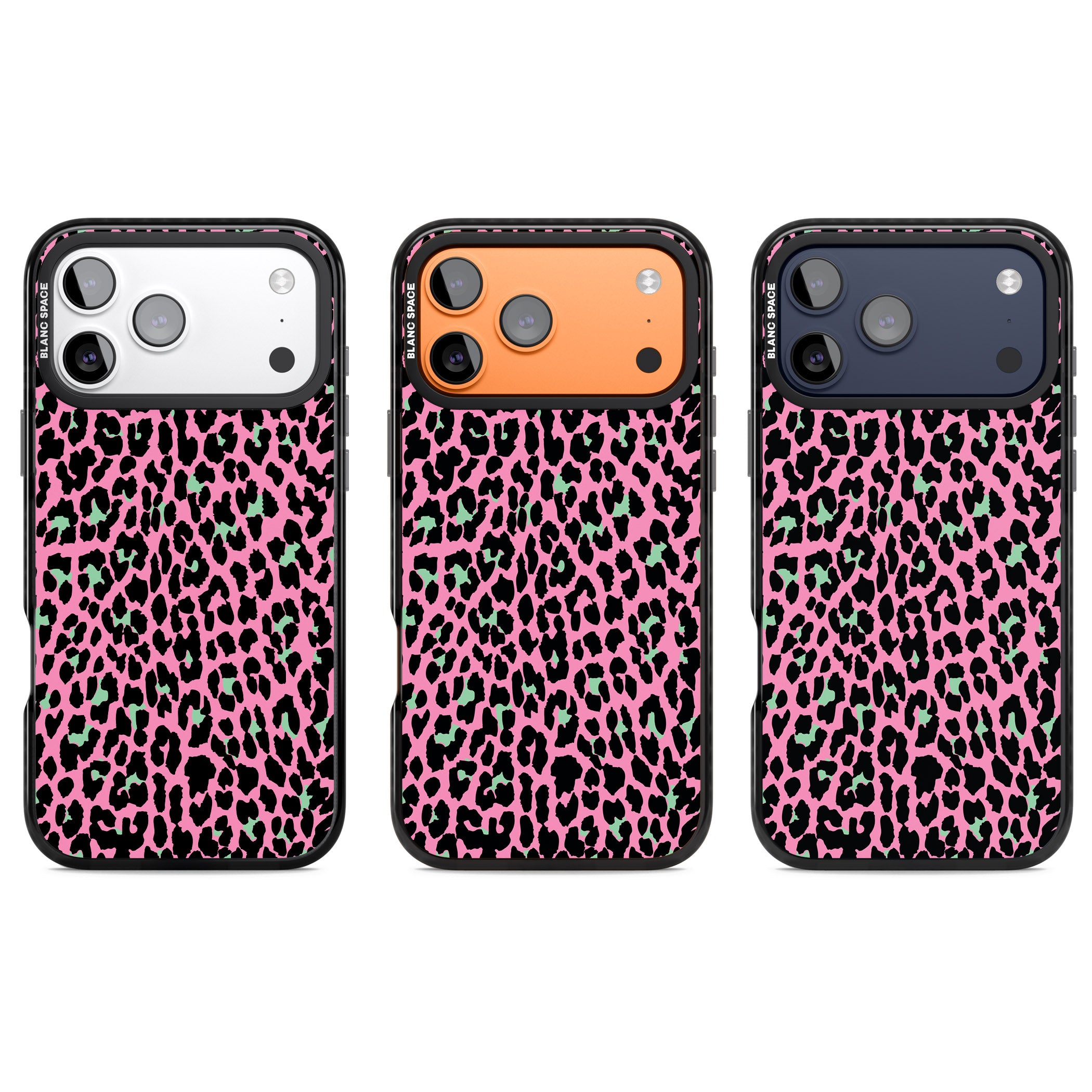 Pink & Green Leopard iPhone 17 Pro Impact Black Phone Case APT Impact Protection