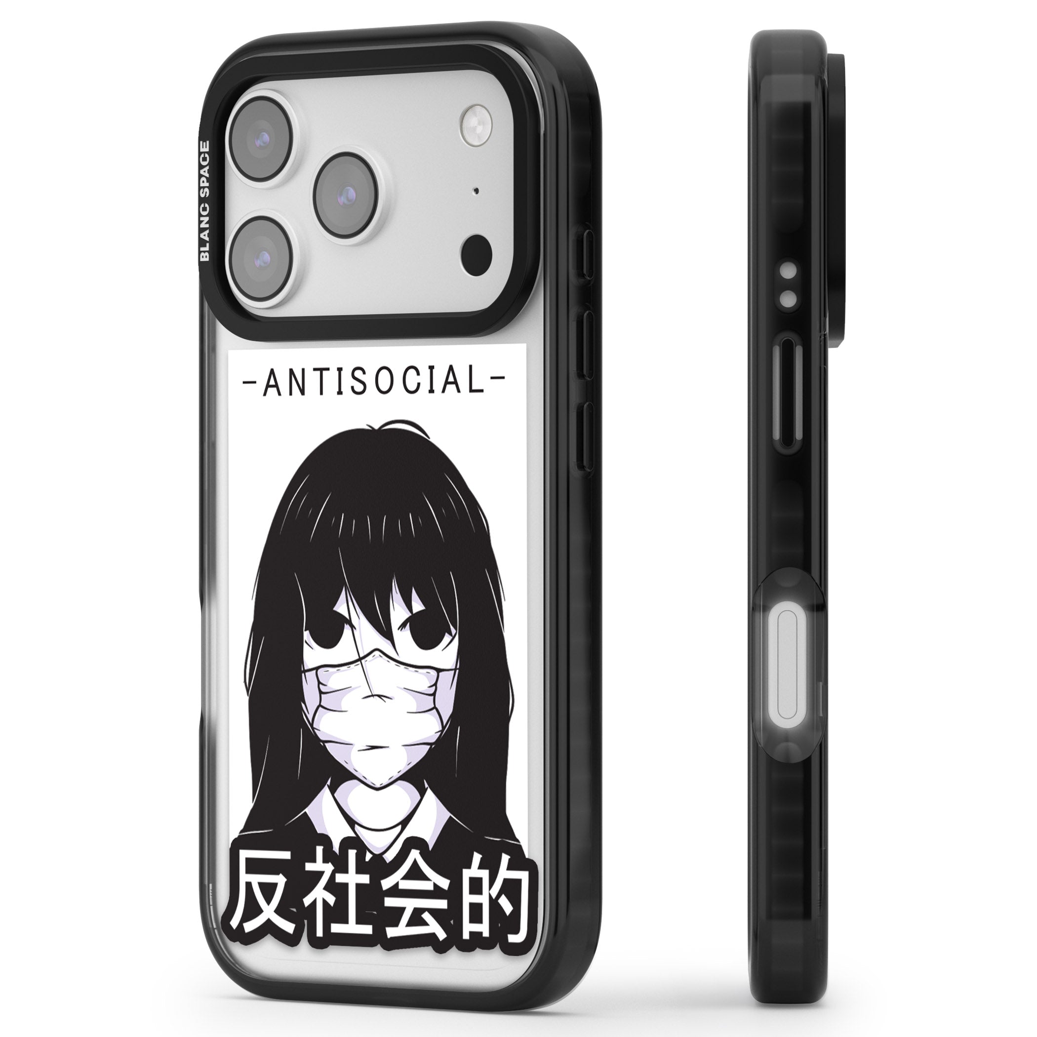 Anti Social iPhone 17 Pro Impact Black Phone Case Side Profile