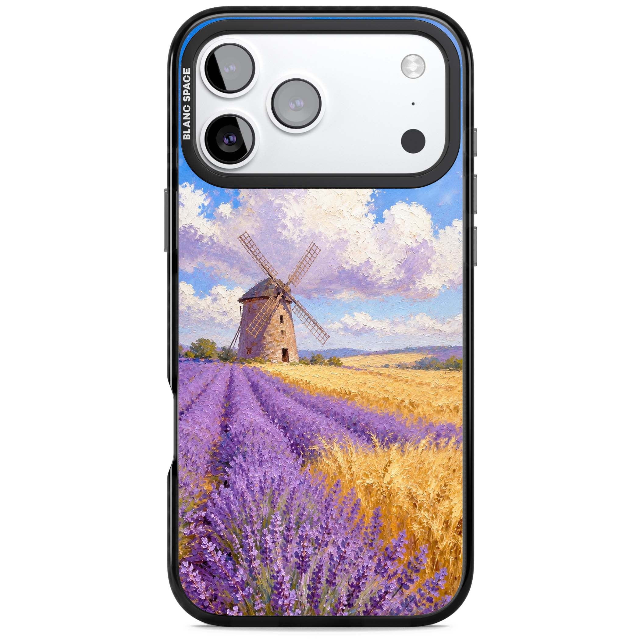 Lavender Mill cottagecore iPhone case featuring a French windmill, lavender field and golden wheat oil painting | Clear Impact case for iPhone 17 Pro, iPhone 17 Pro Max
