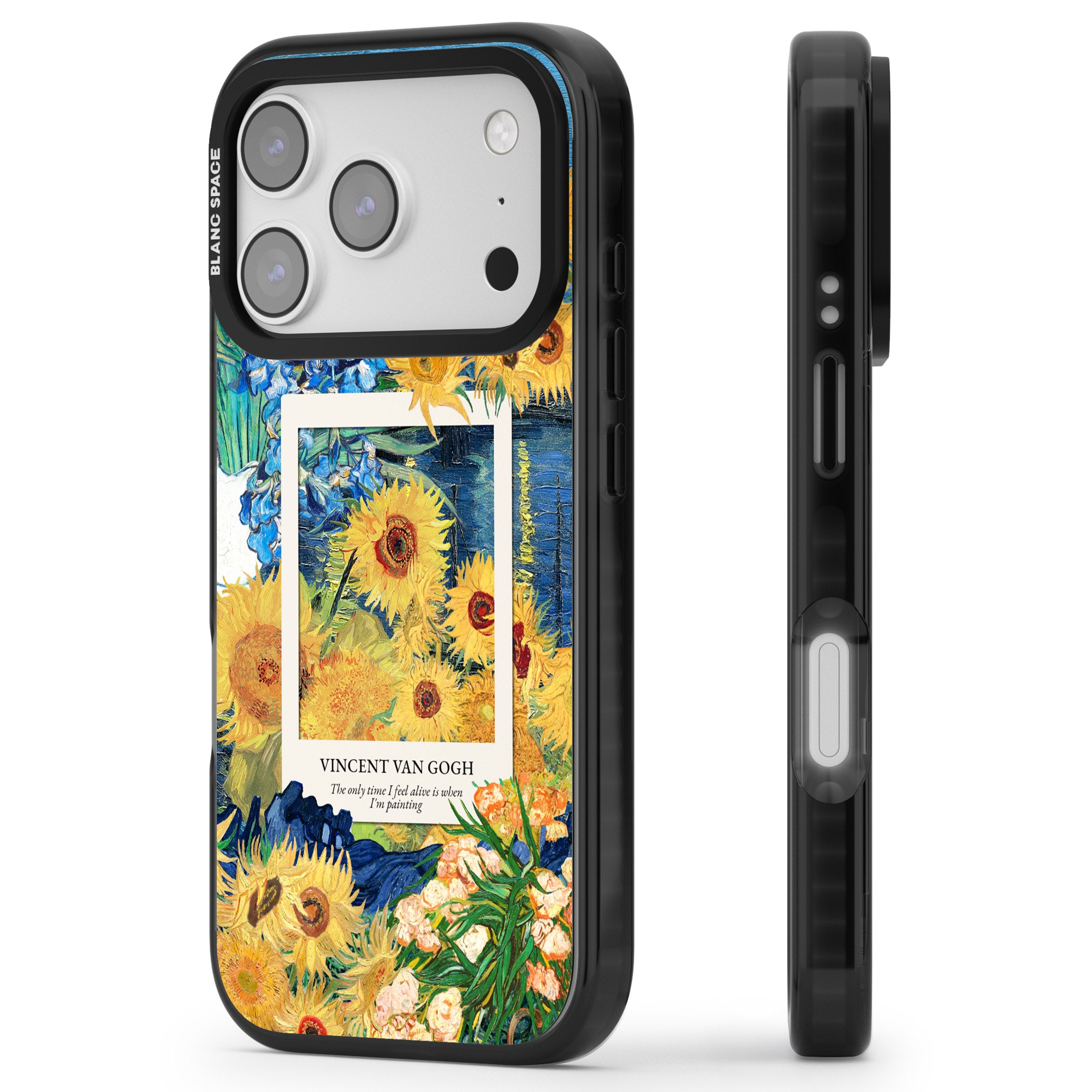 Van Gogh Sunflowers iPhone 17 Pro Impact Black Phone Case Side Profile