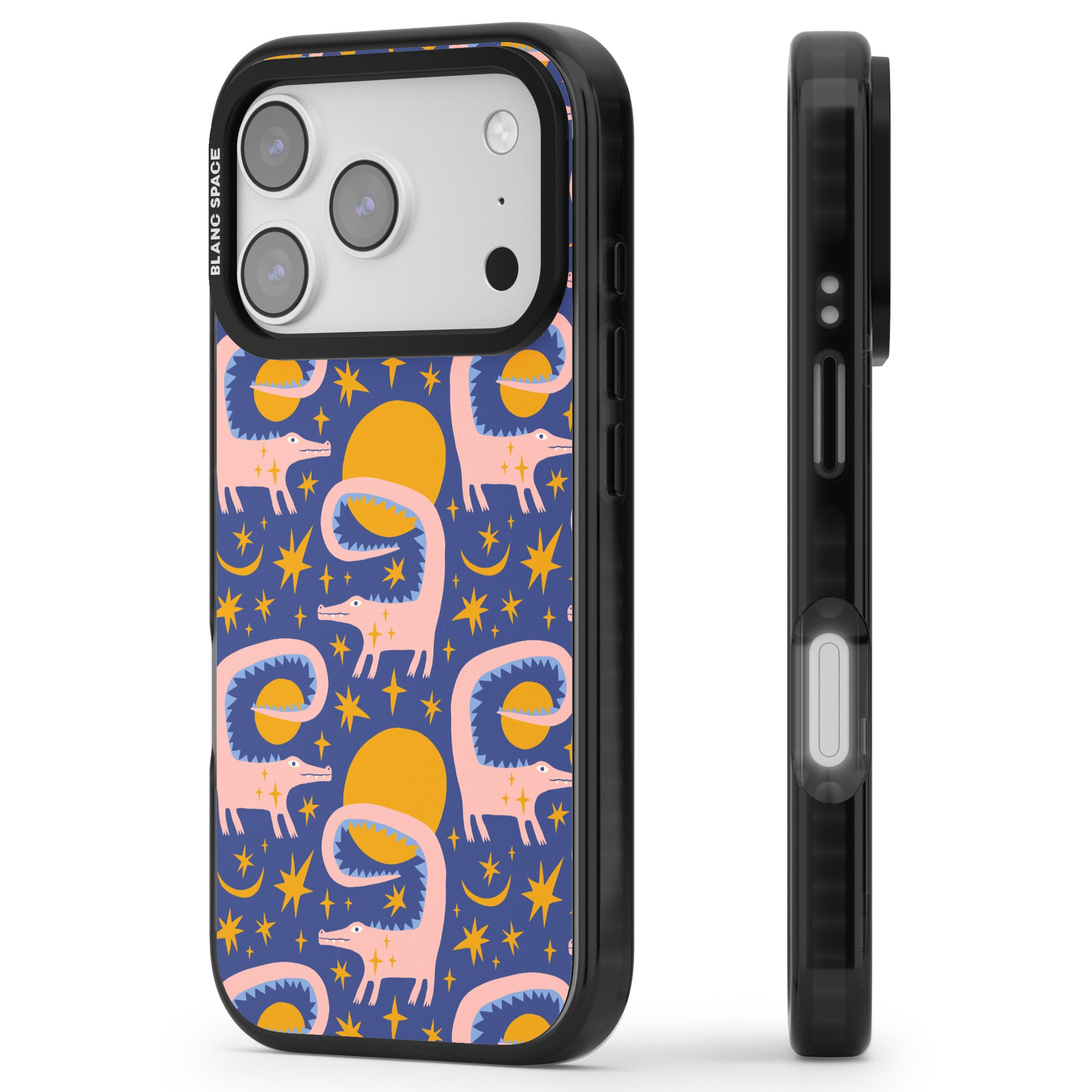 Sun Croc Pattern iPhone 17 Pro Impact Black Phone Case Side Profile