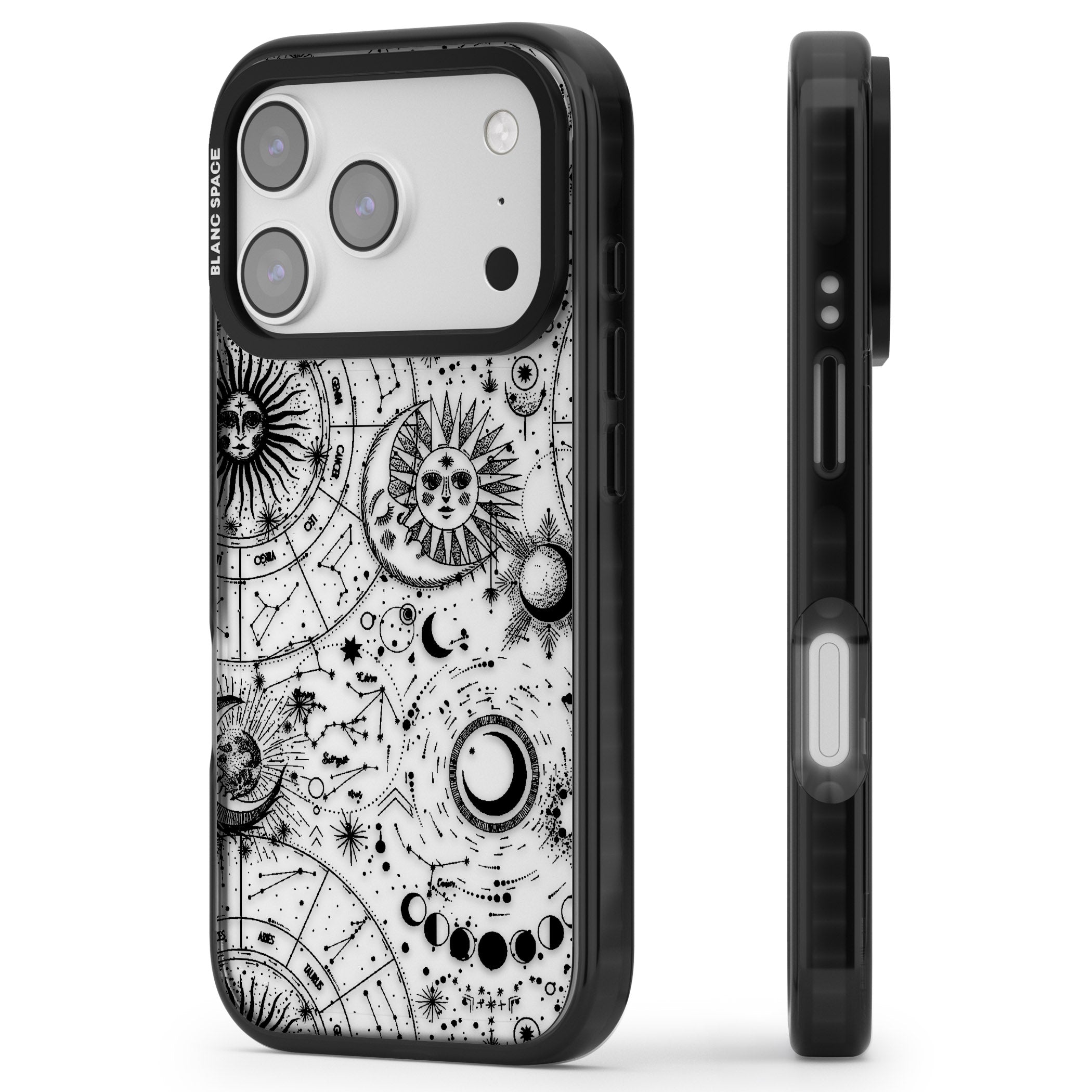 Celestial Zodiac iPhone 17 Pro Impact Black Phone Case Side Profile