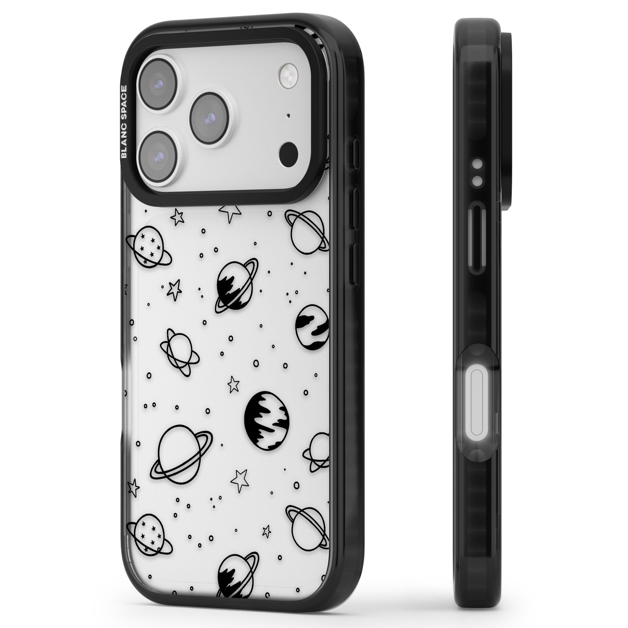 Cosmic Sketch Black Clear iPhone 17 Pro Impact Black Phone Case Side Profile