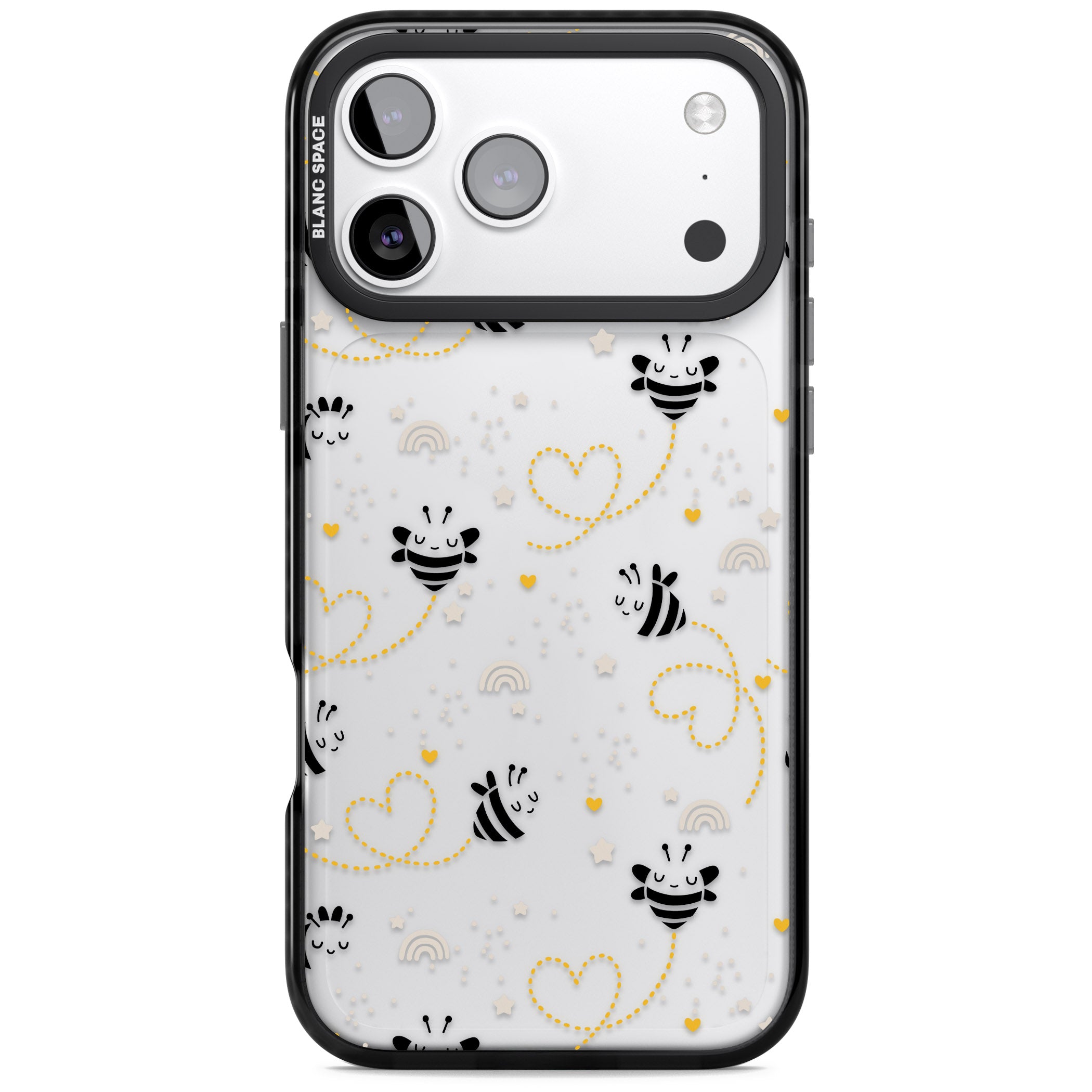 Bee Hearts Pattern iPhone 17 Pro Impact Black Phone Case