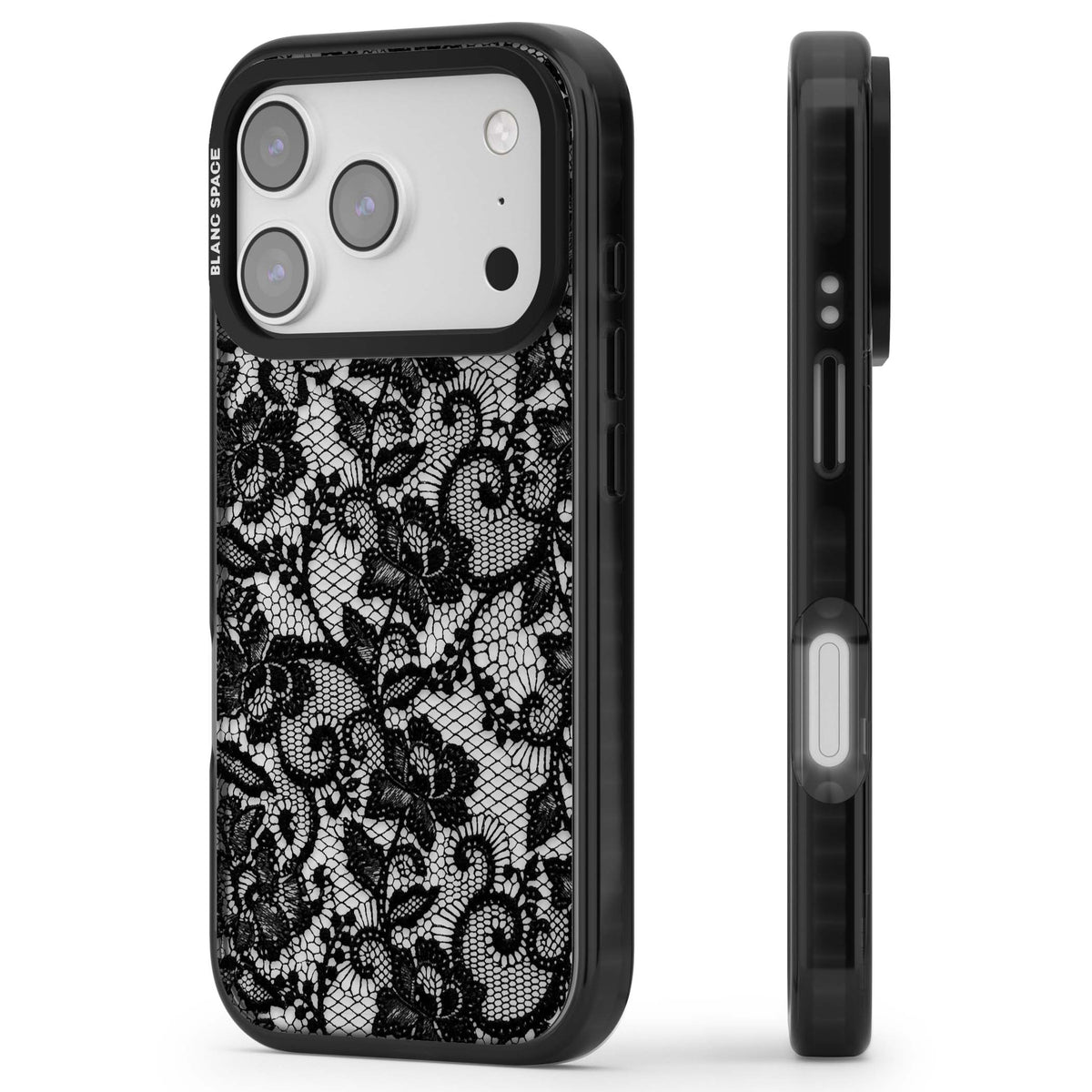 Black Lace gothic iPhone case featuring intricate black floral lace pattern with vintage whimsigoth detail | Clear Impact case for iPhone 17 Pro, iPhone 17 Pro Max