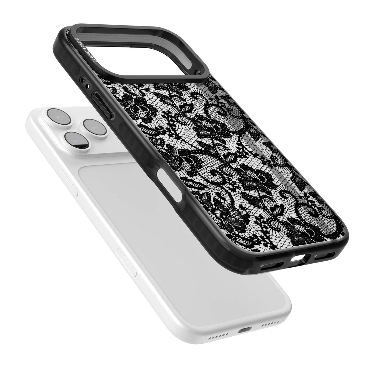 Black Lace gothic iPhone case featuring intricate black floral lace pattern with vintage whimsigoth detail | Clear Impact case for iPhone 17 Pro, iPhone 17 Pro Max