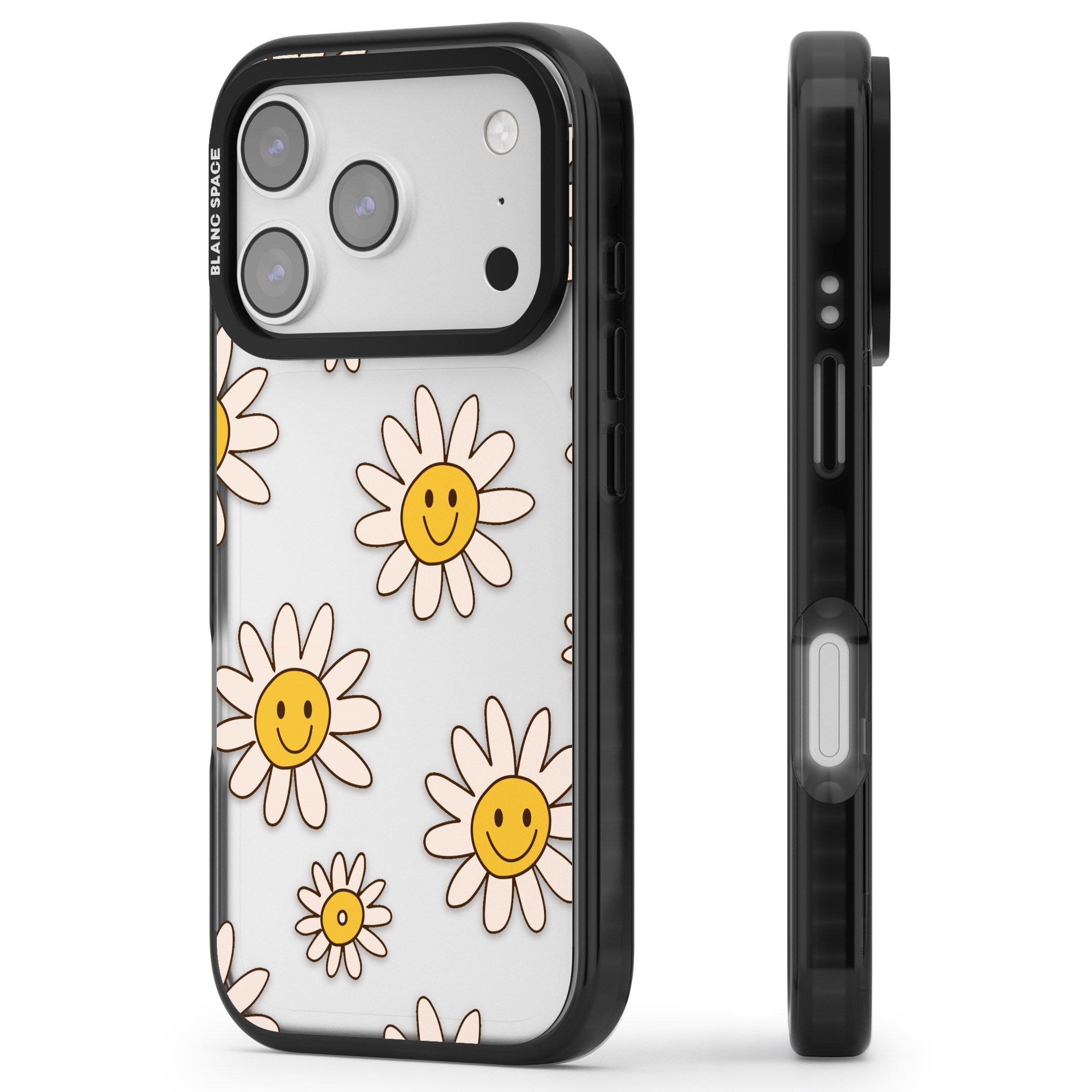 Daisy Faces iPhone 17 Pro Impact Black Phone Case Side Profile