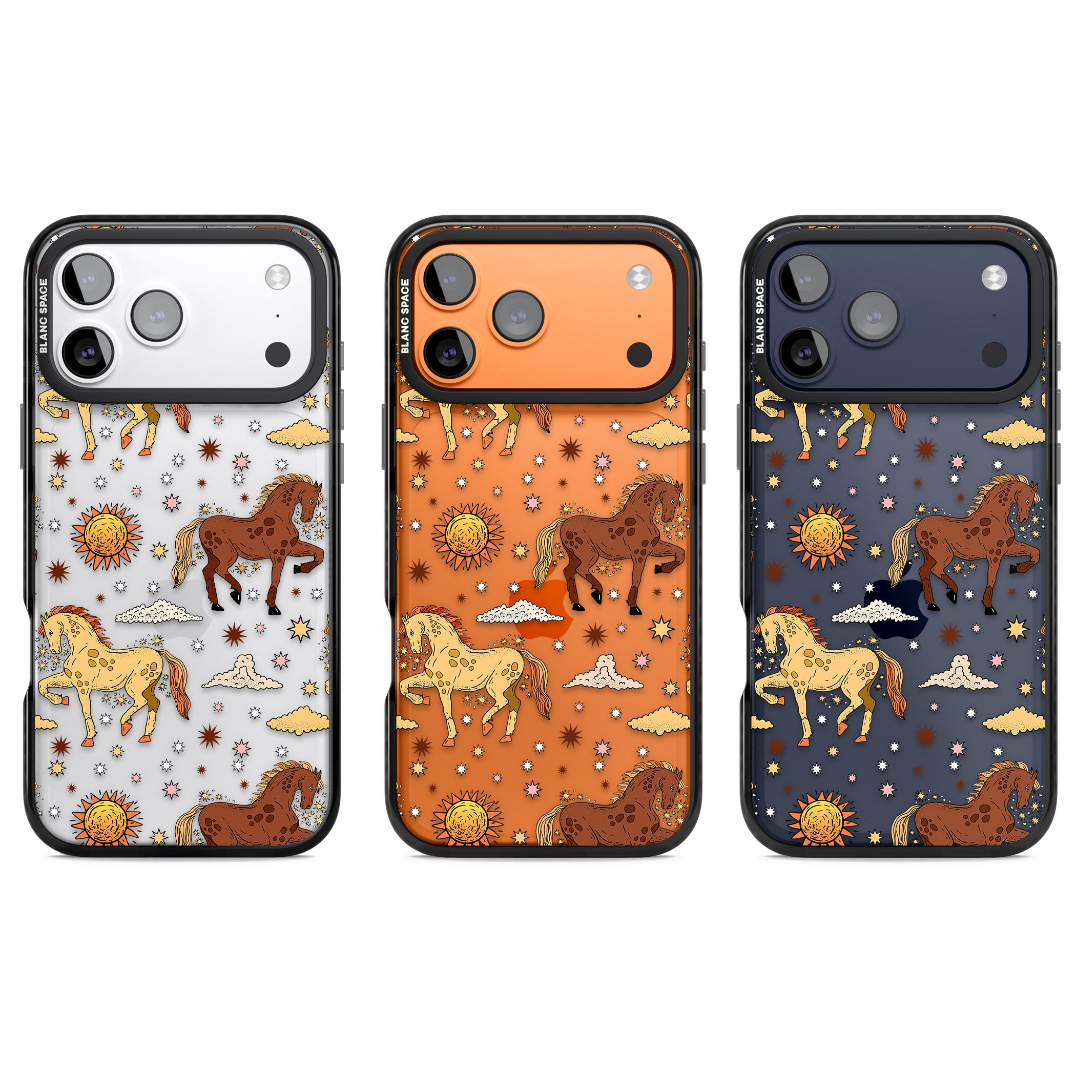 Boho Celestial Wild Horses iPhone 17 Pro Impact Black Phone Case APT Impact Protection