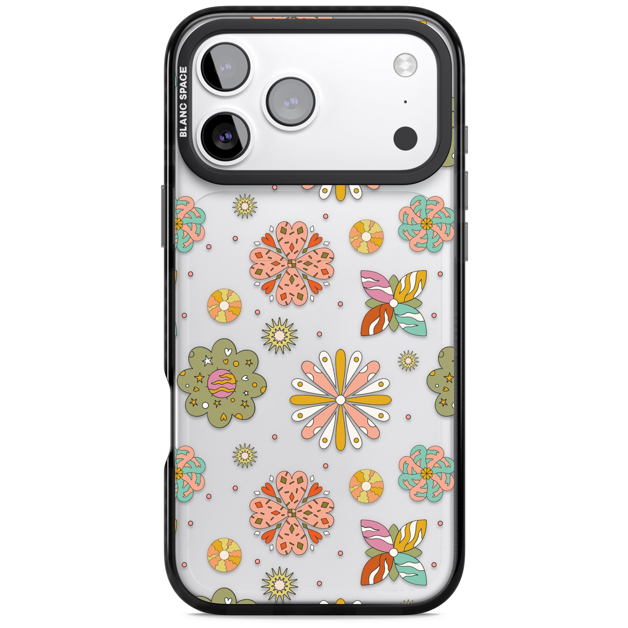 Boho Celestial Psychedelic Floral iPhone 17 Pro Max Impact Black Phone Case