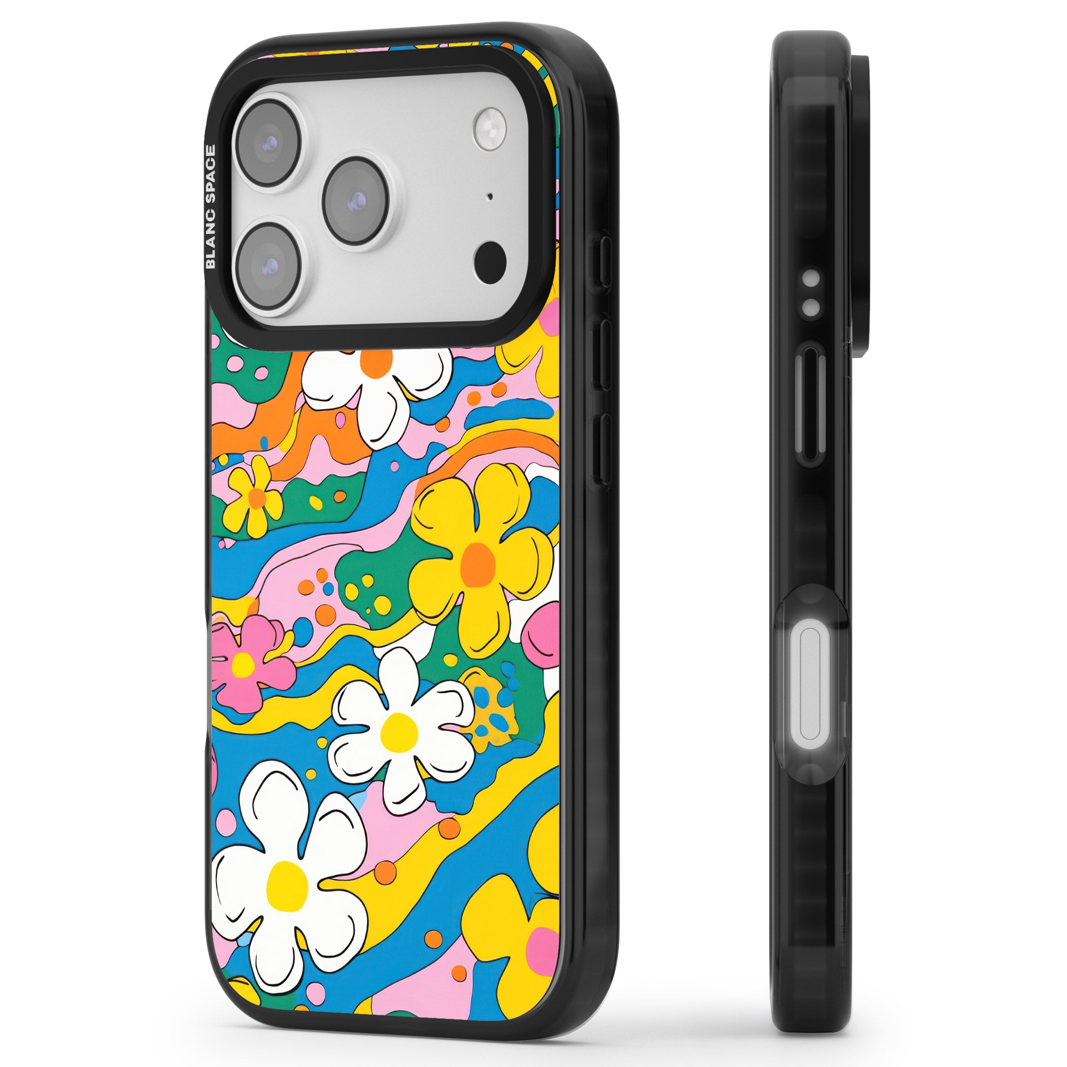 Vibrant Bloom iPhone 17 Pro Max Impact Black Phone Case Side Profile