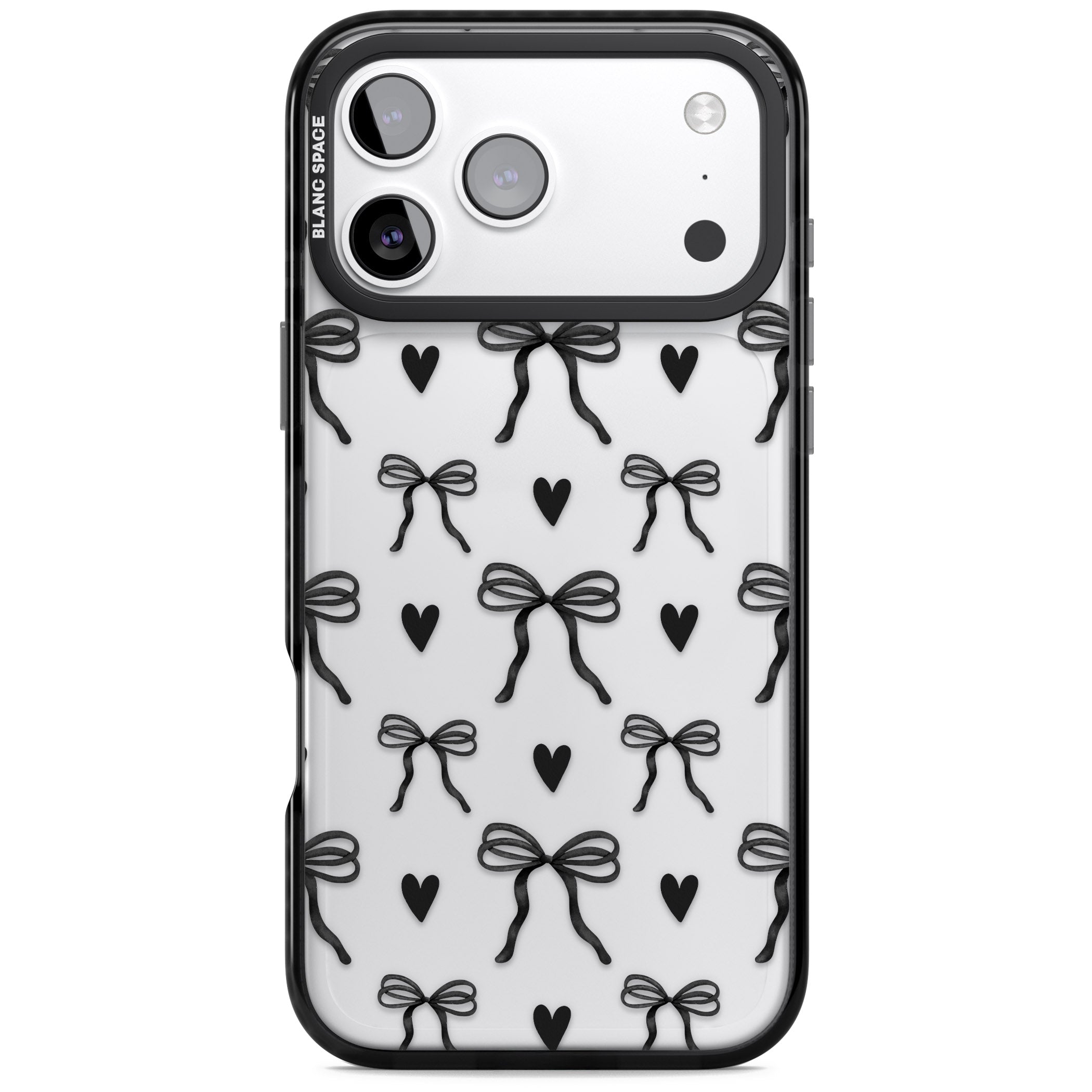 Black Bows & Hearts iPhone 17 Pro Max Impact Black Phone Case