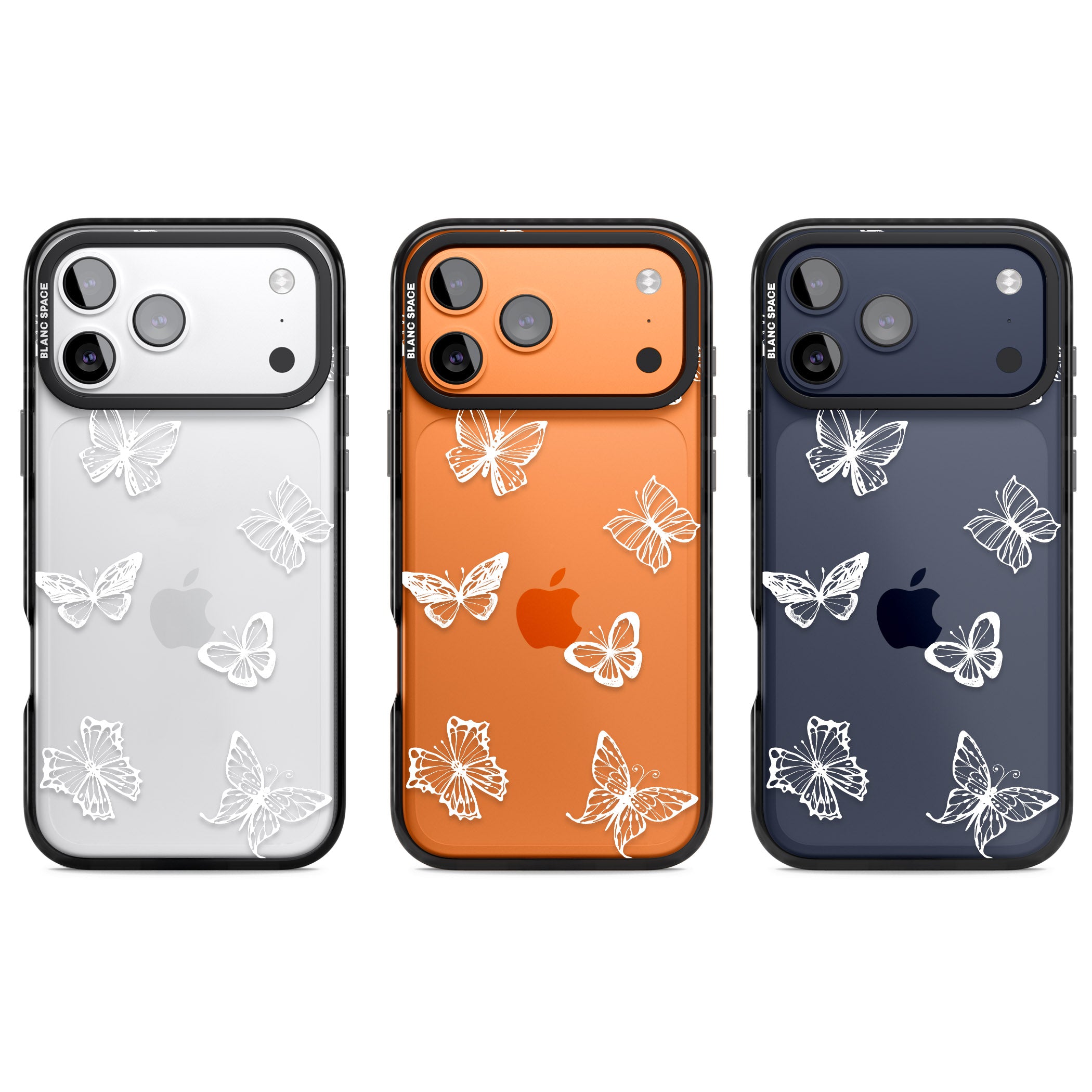 White Butterfly Line Pattern iPhone 17 Pro Impact Black Phone Case APT Impact Protection
