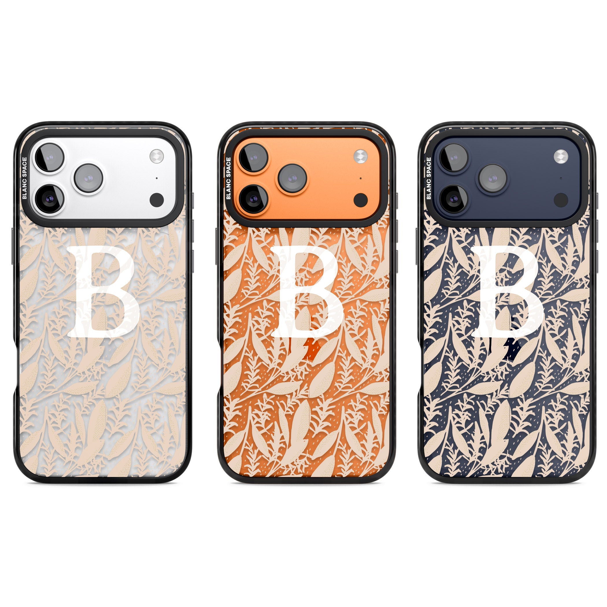 Personalised Monogram Subtle Abstract Floral iPhone 17 Pro Impact Black Phone Case APT Impact Protection