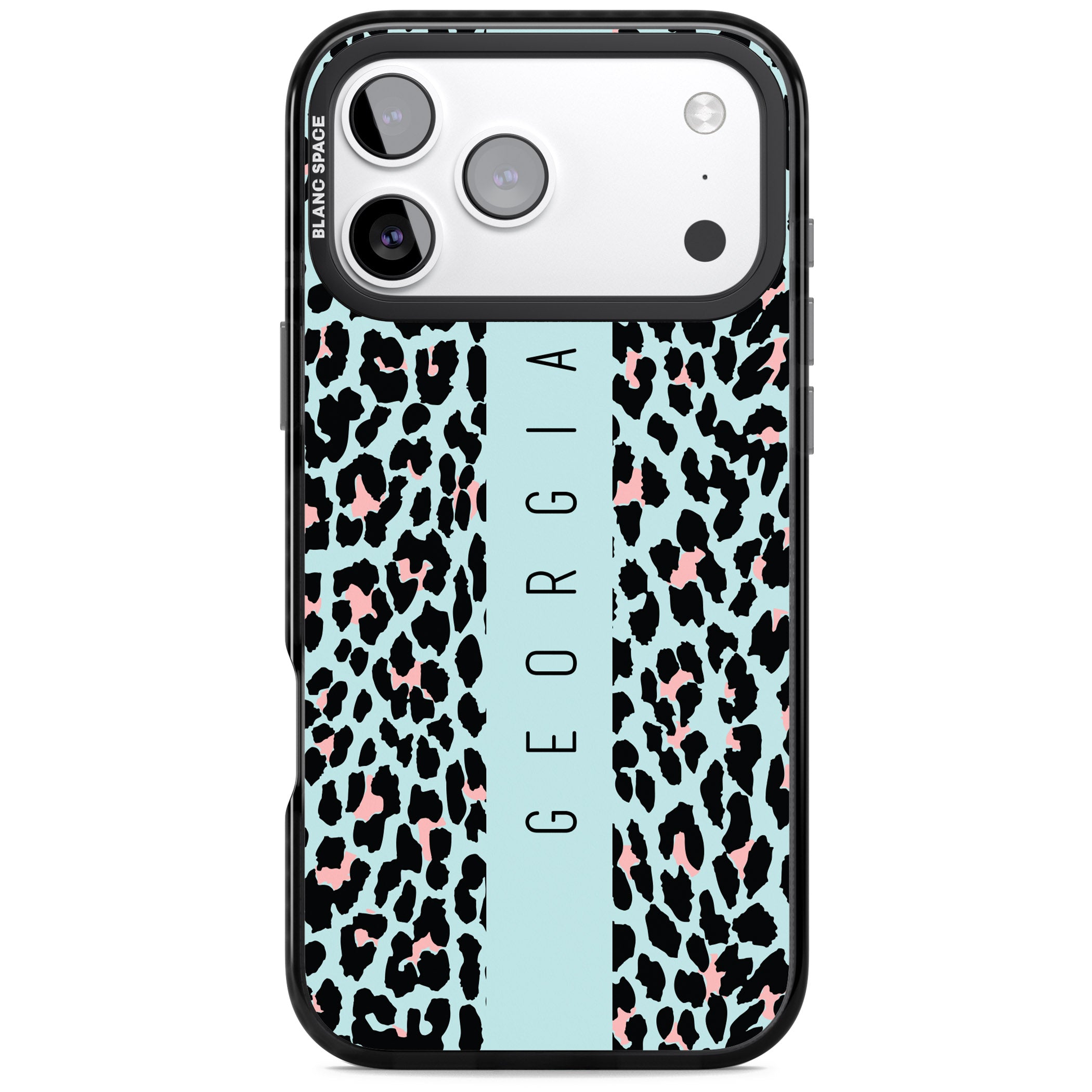 Personalised Blue Leopard iPhone 17 Pro Impact Black Phone Case