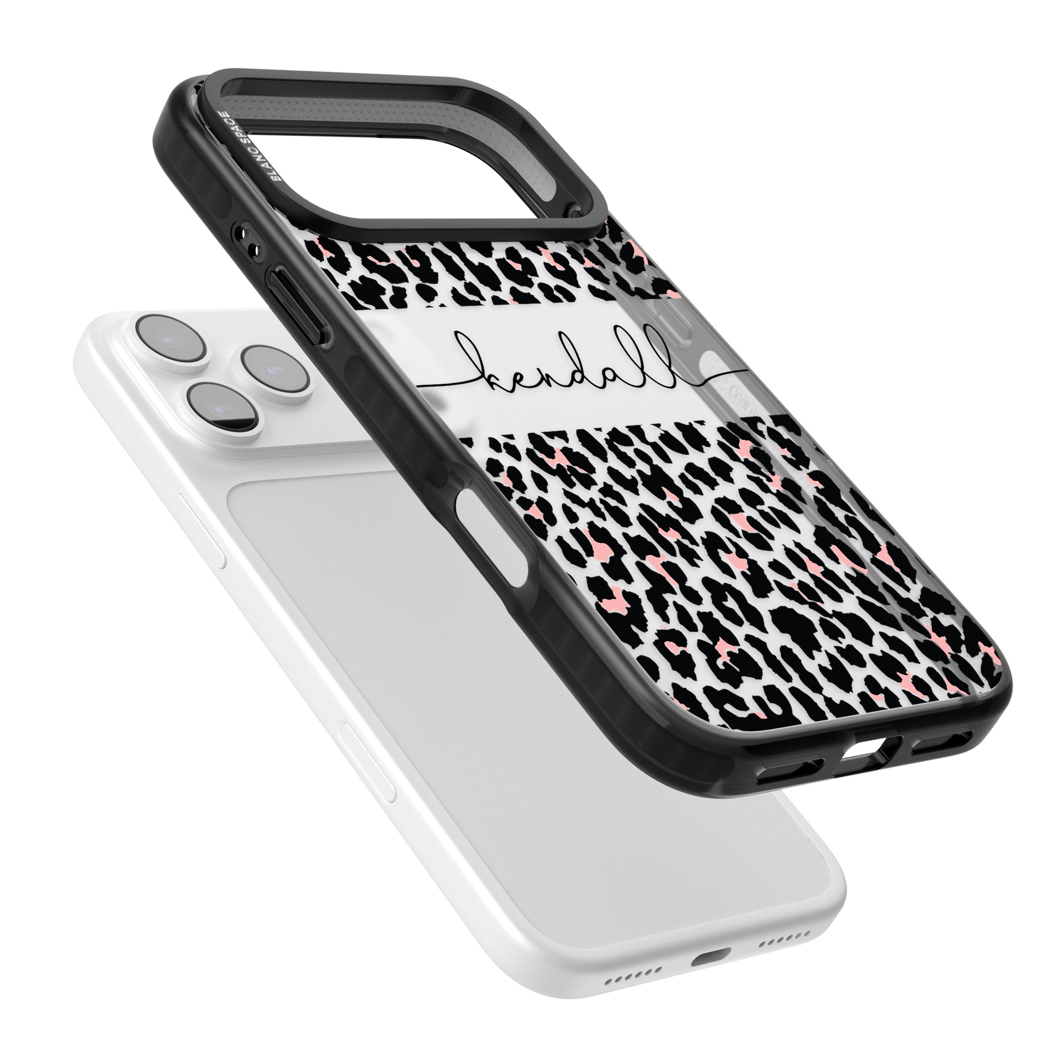 Personalised Cursive Leopard Spots iPhone 17 Pro Impact Black Phone Case Colours