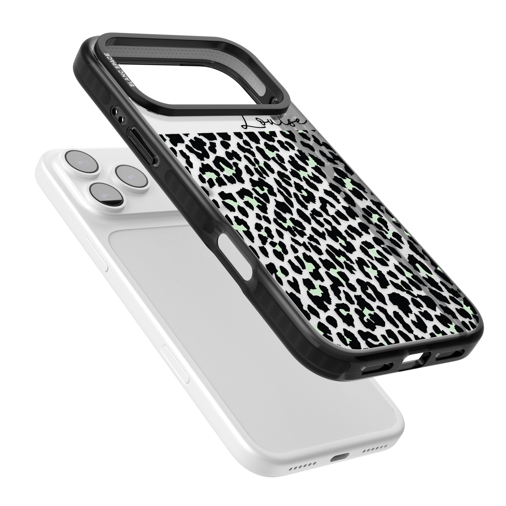 Personalised Seafoam Leopard iPhone 17 Pro Impact Black Phone Case Colours