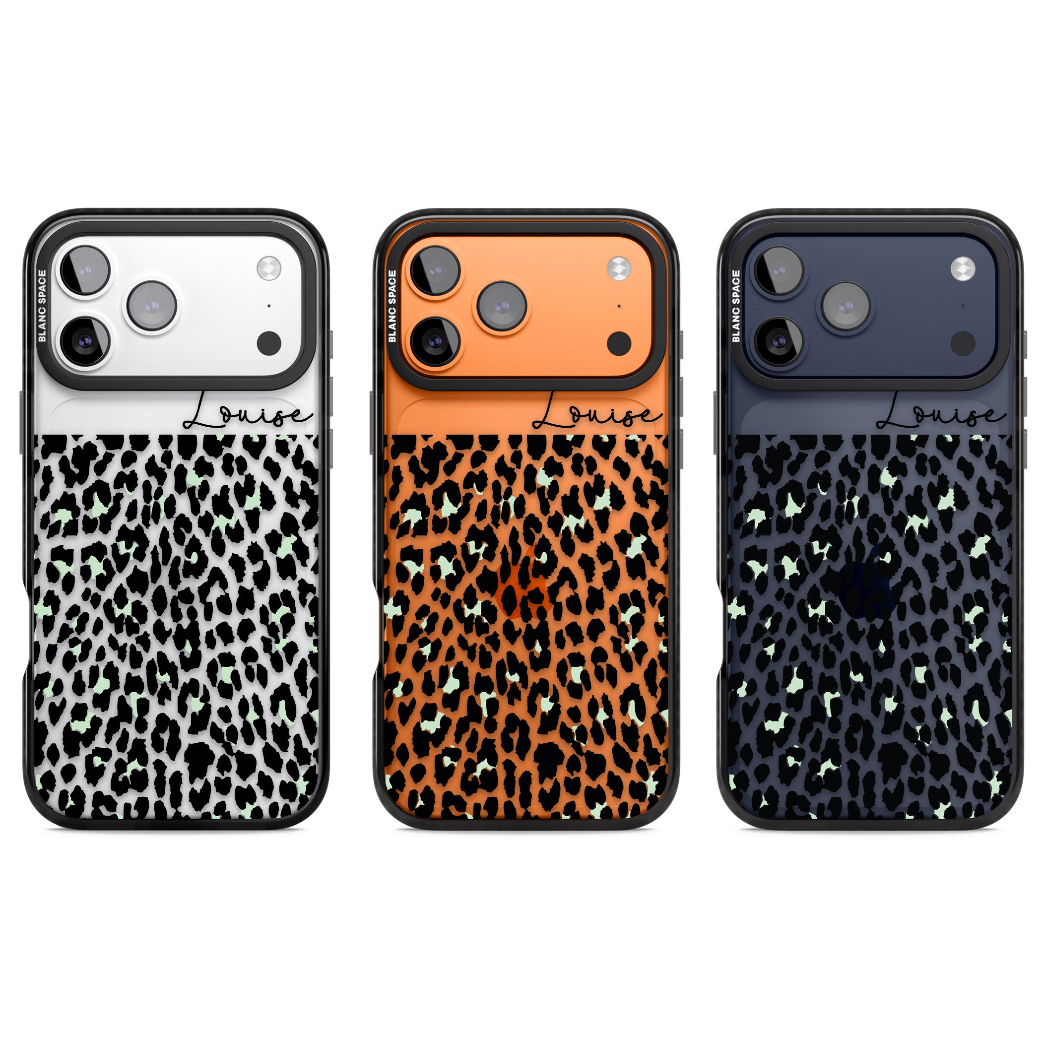 Personalised Seafoam Leopard iPhone 17 Pro Impact Black Phone Case APT Impact Protection