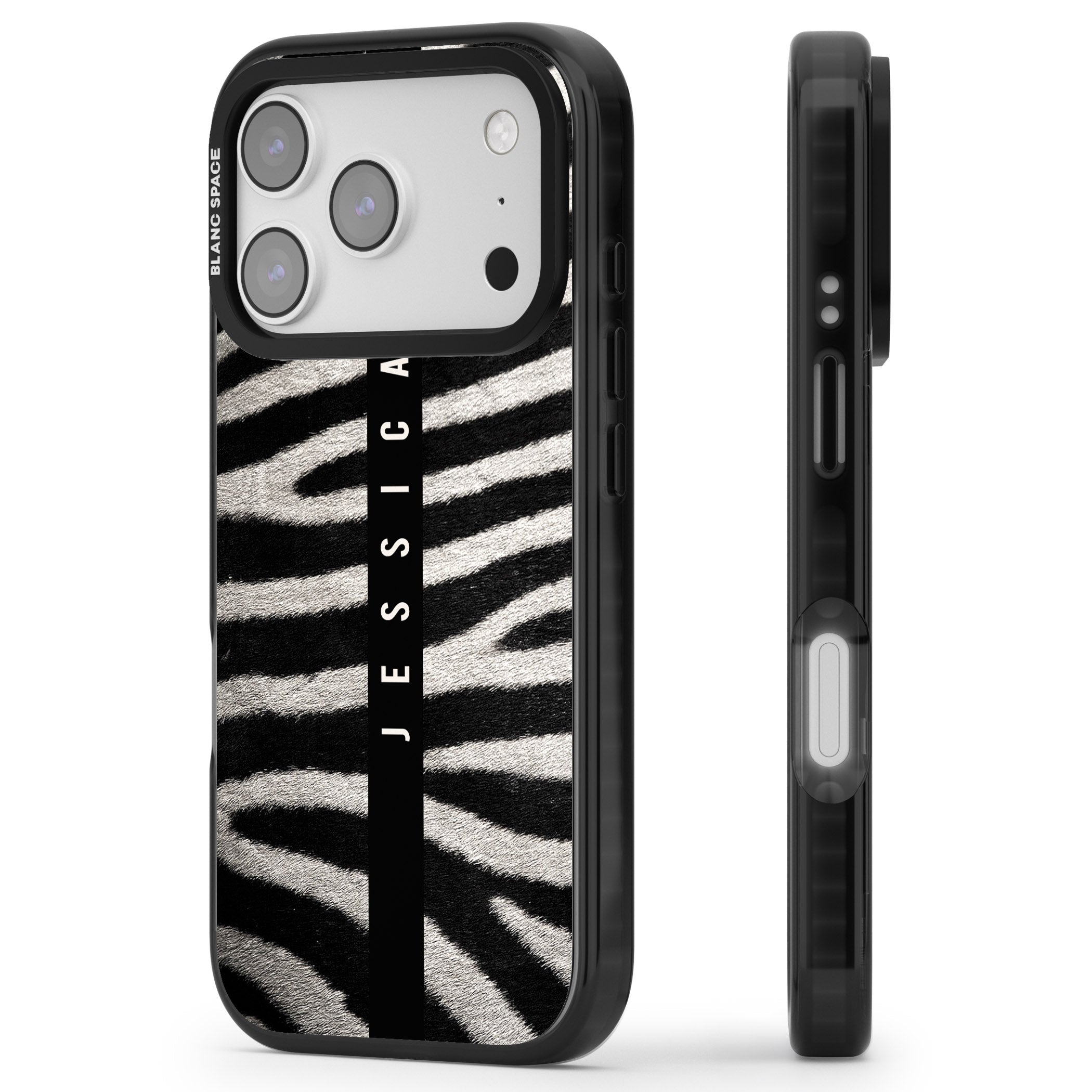 Personalised Zebra Print iPhone 17 Pro Impact Black Phone Case Side Profile