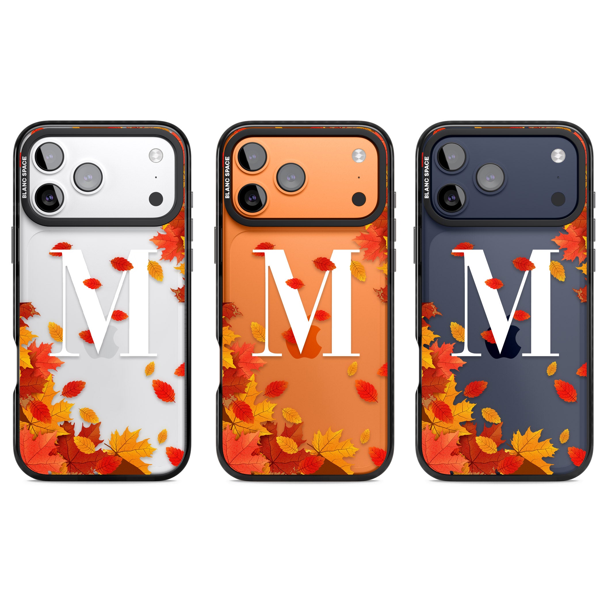 Personalised Autumn Leaves Monogram iPhone 17 Pro Impact Black Phone Case APT Impact Protection