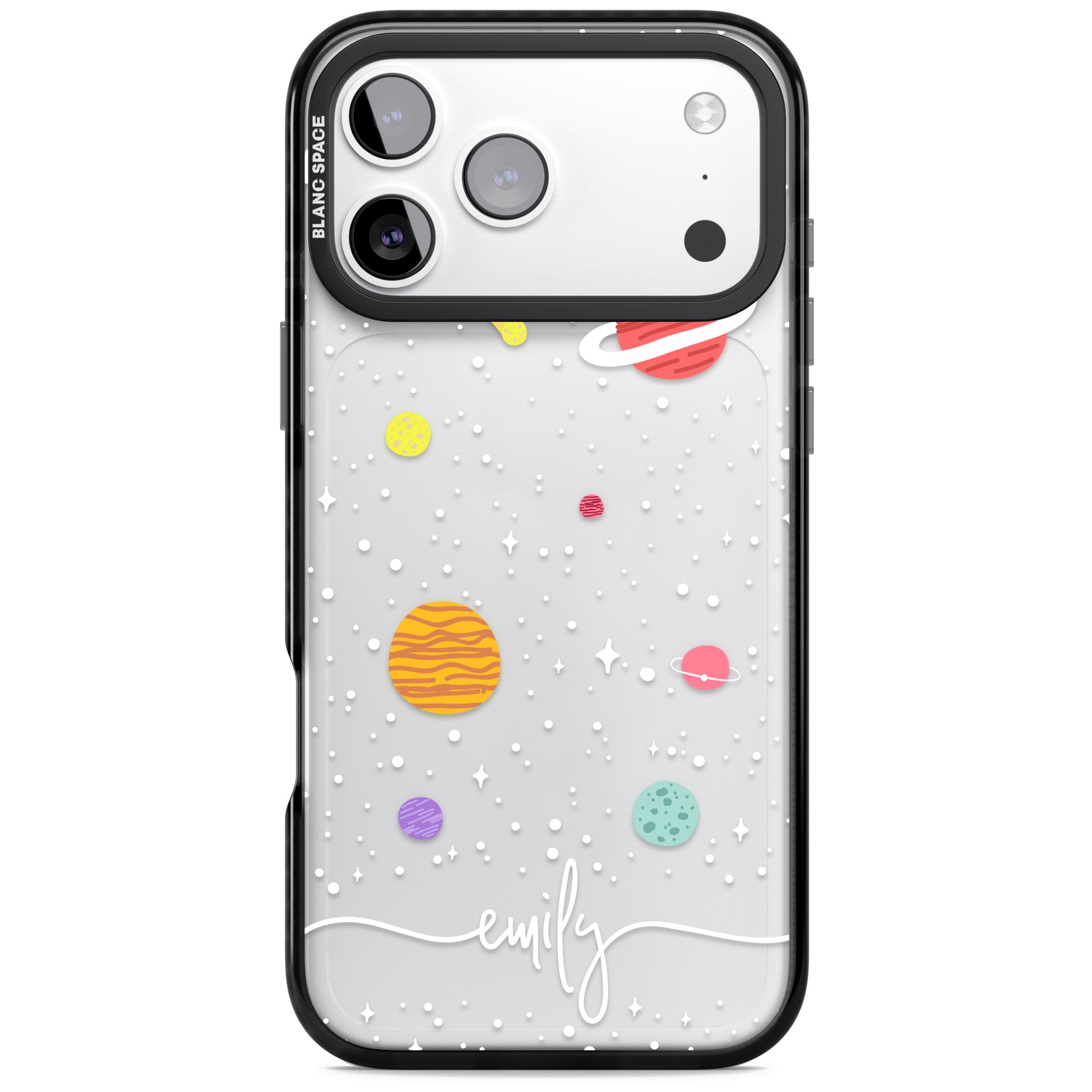 Personalised Cute Cartoon Planet (Clear) iPhone 17 Pro Impact Black Phone Case