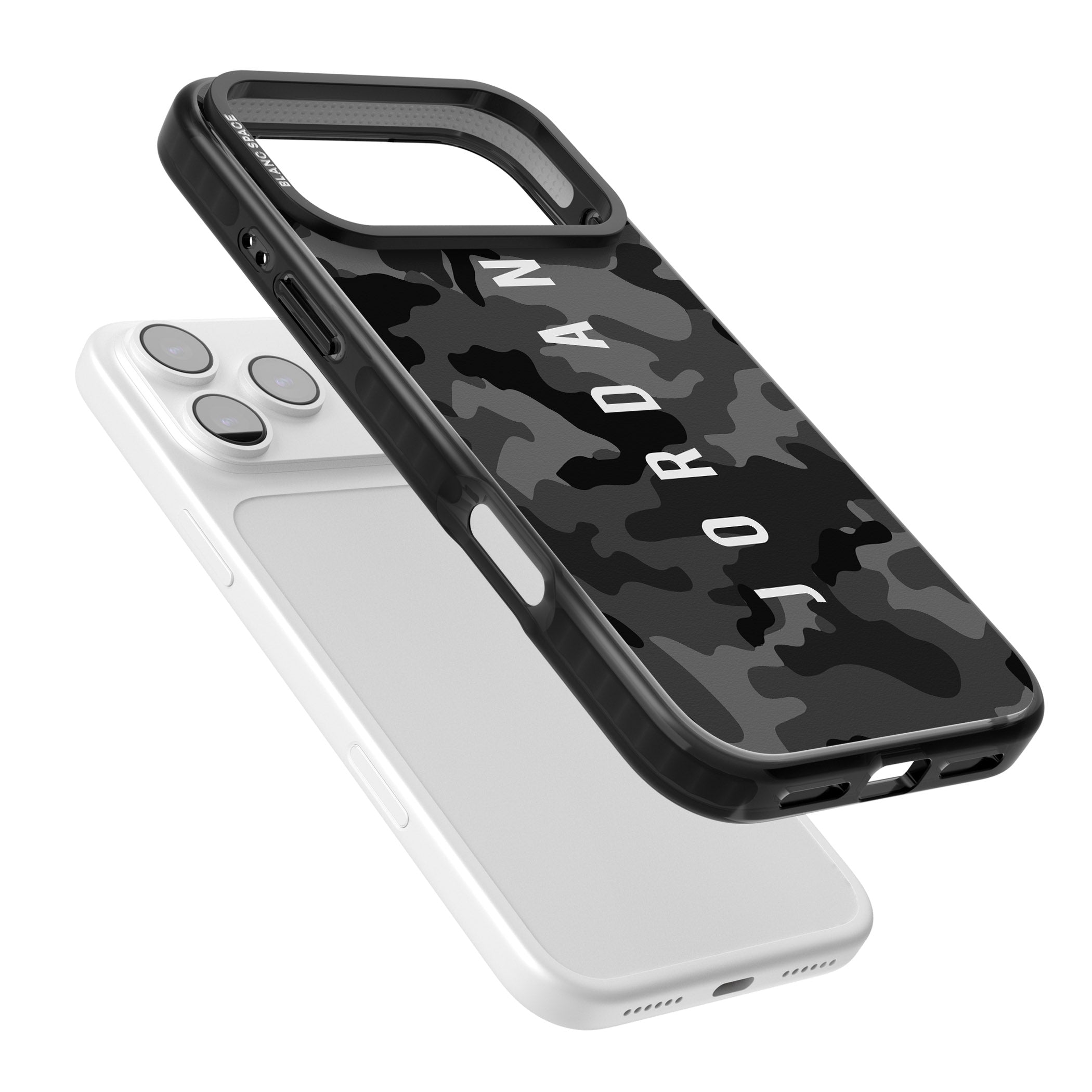 Personalised Black Camouflage Name iPhone 17 Pro Impact Black Phone Case Colours