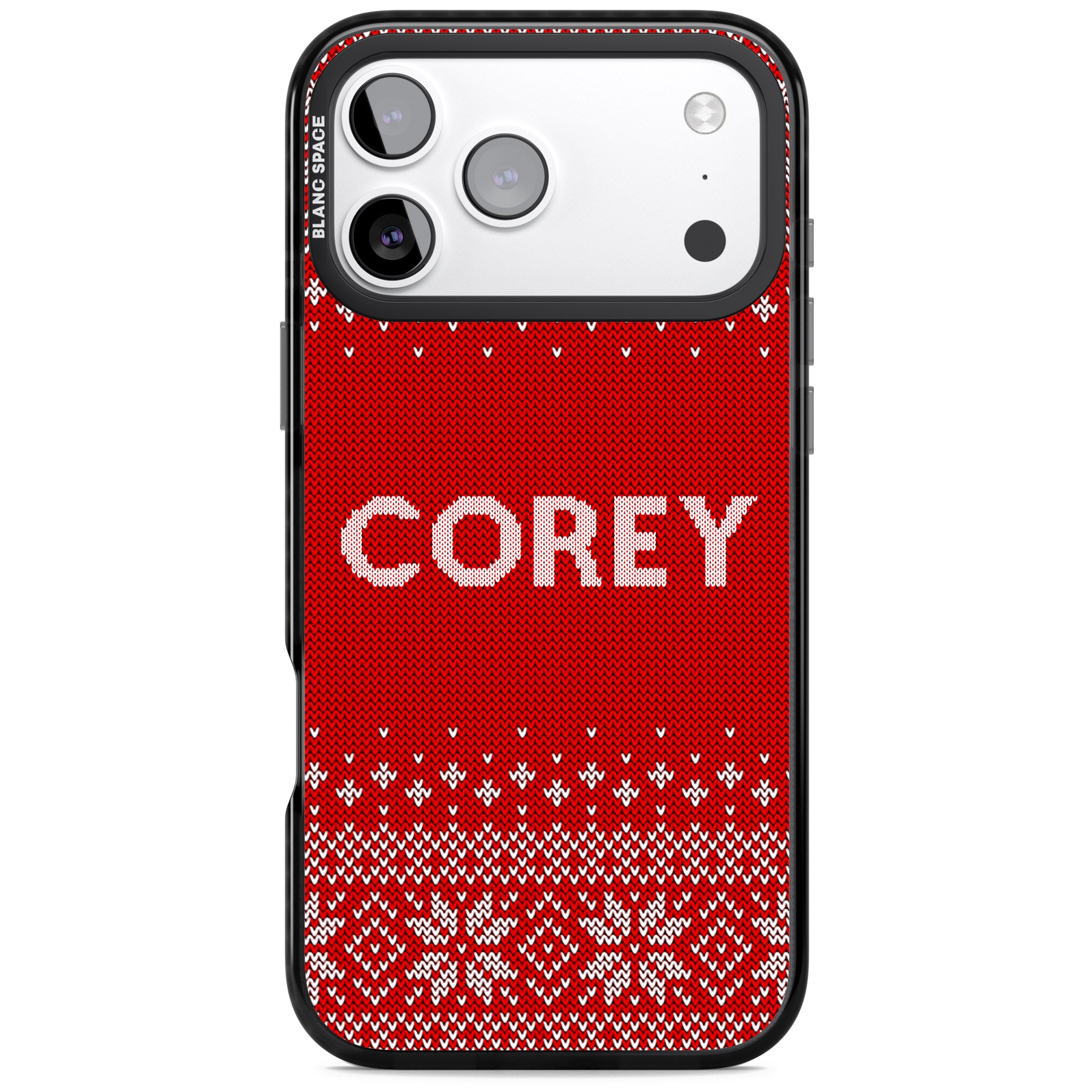 Personalised Red Christmas Knit iPhone 17 Pro Impact Black Phone Case