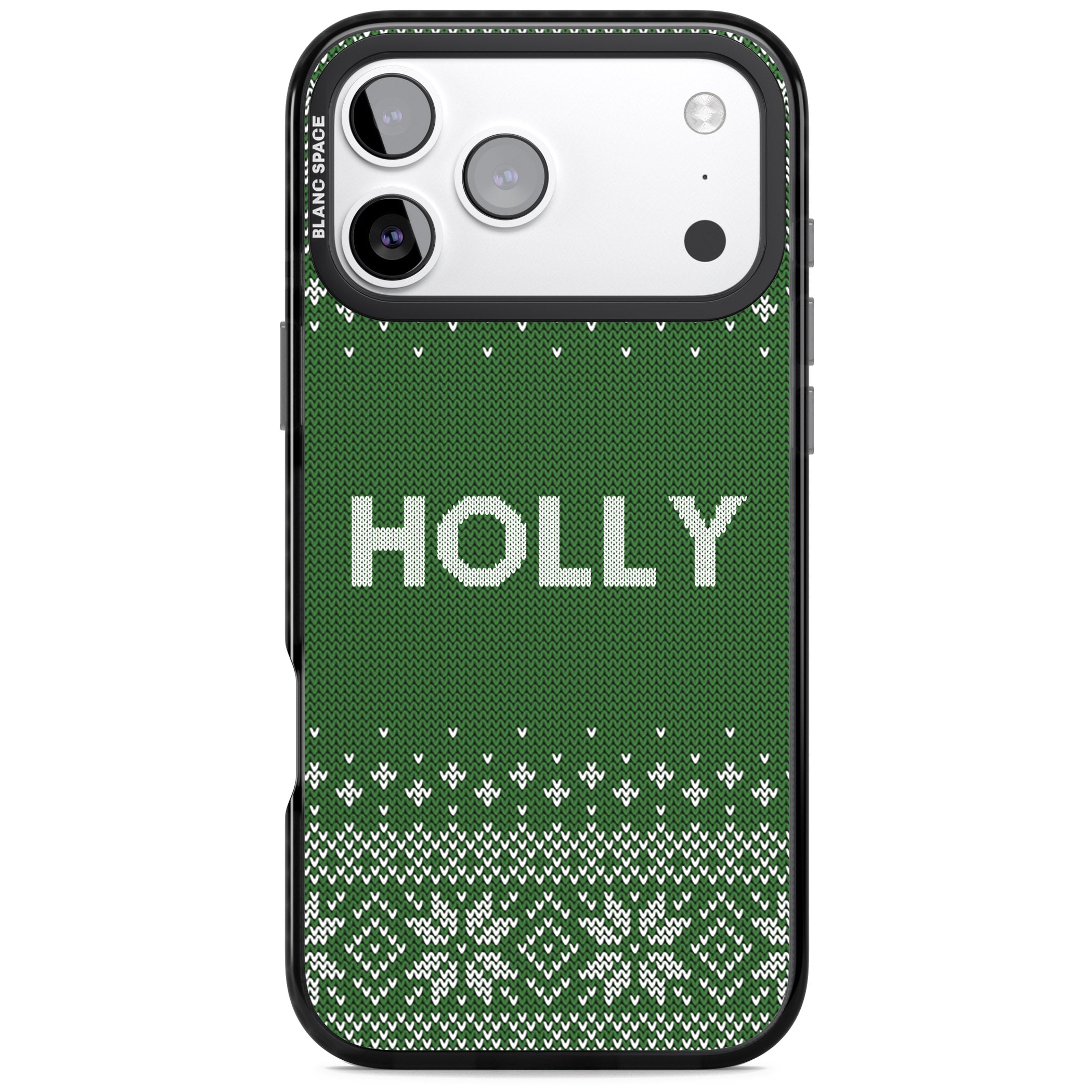 Personalised Green Christmas Knit iPhone 17 Pro Impact Black Phone Case