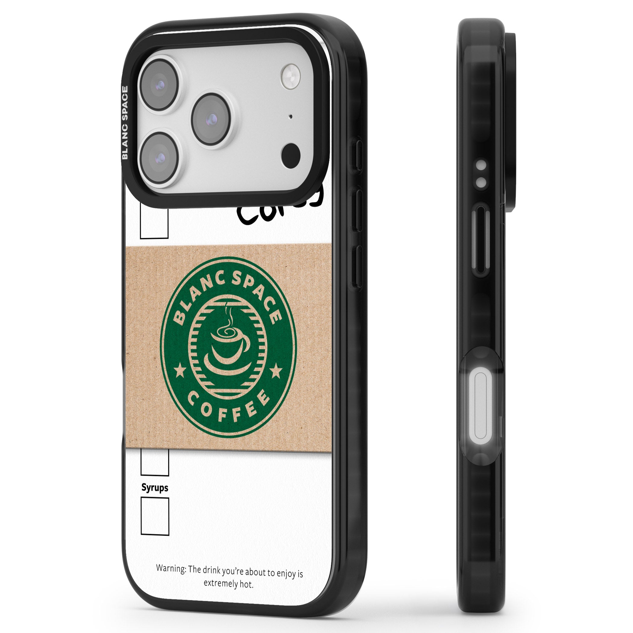 Personalised Coffee Cup iPhone 17 Pro Impact Black Phone Case Side Profile