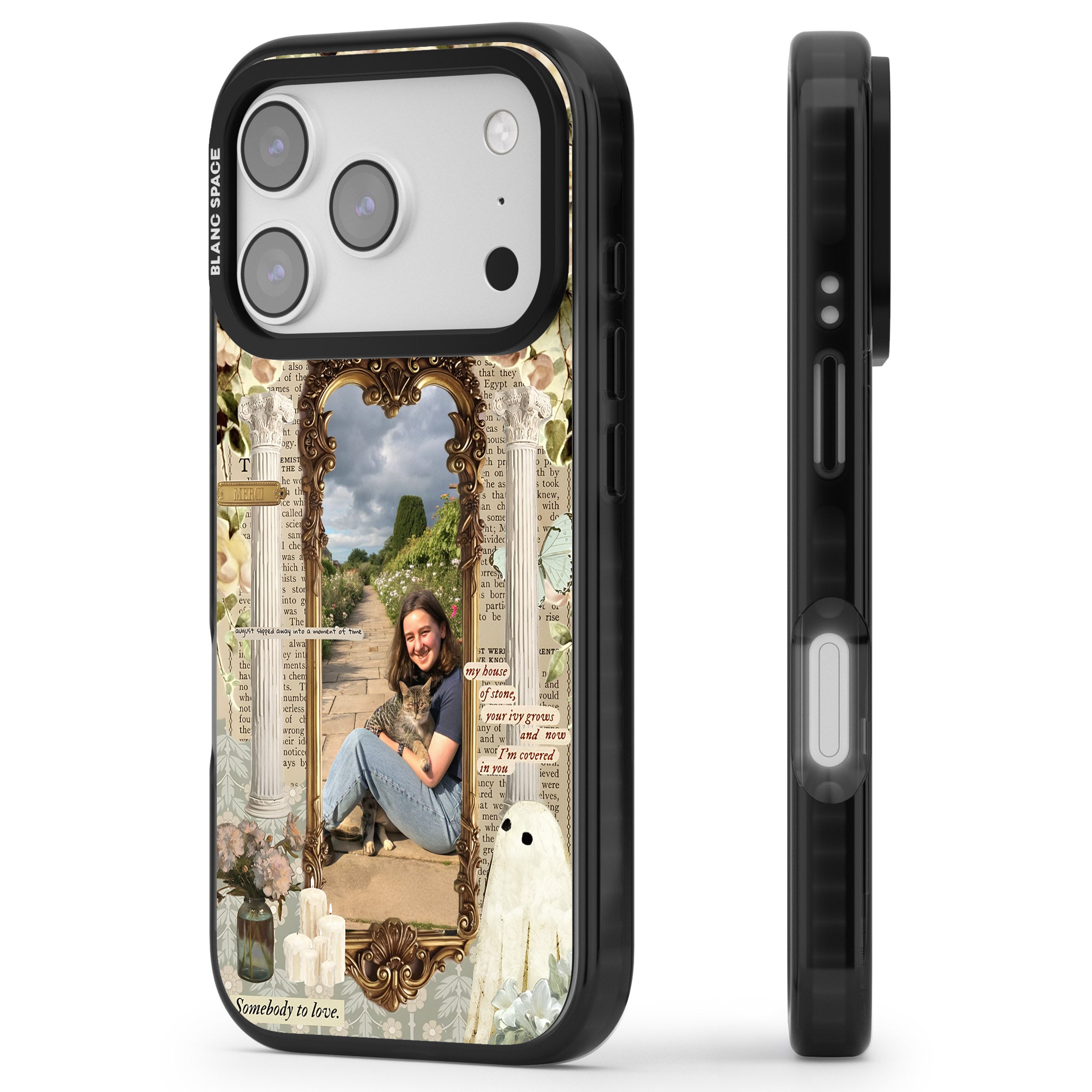 Personalised Soft Vintage Frame iPhone 17 Pro Impact Black Phone Case Side Profile