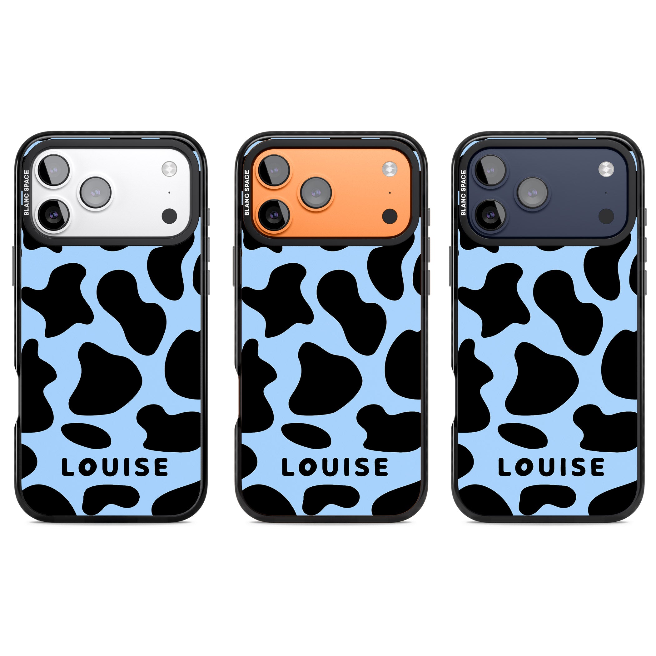 Personalised Blue And Black Cow Print iPhone 17 Pro Impact Black Phone Case APT Impact Protection