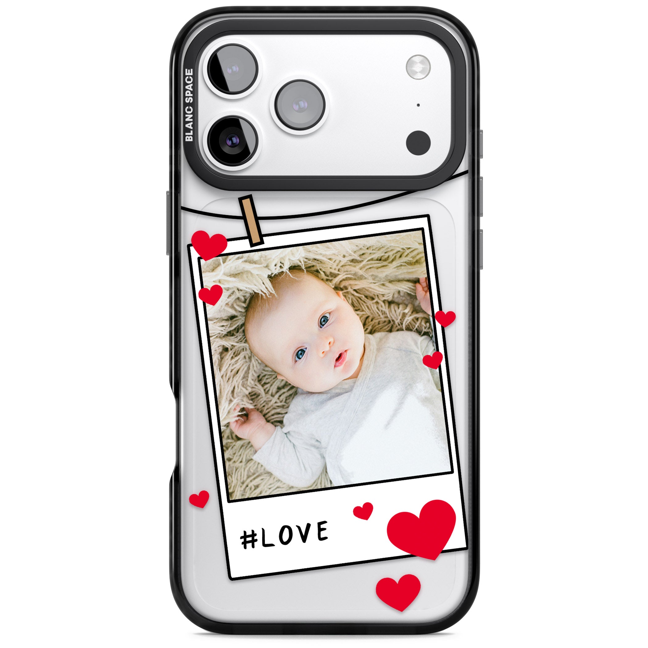Personalised Paperclip & Hearts Instant Camera Photo iPhone 17 Pro Impact Black Phone Case