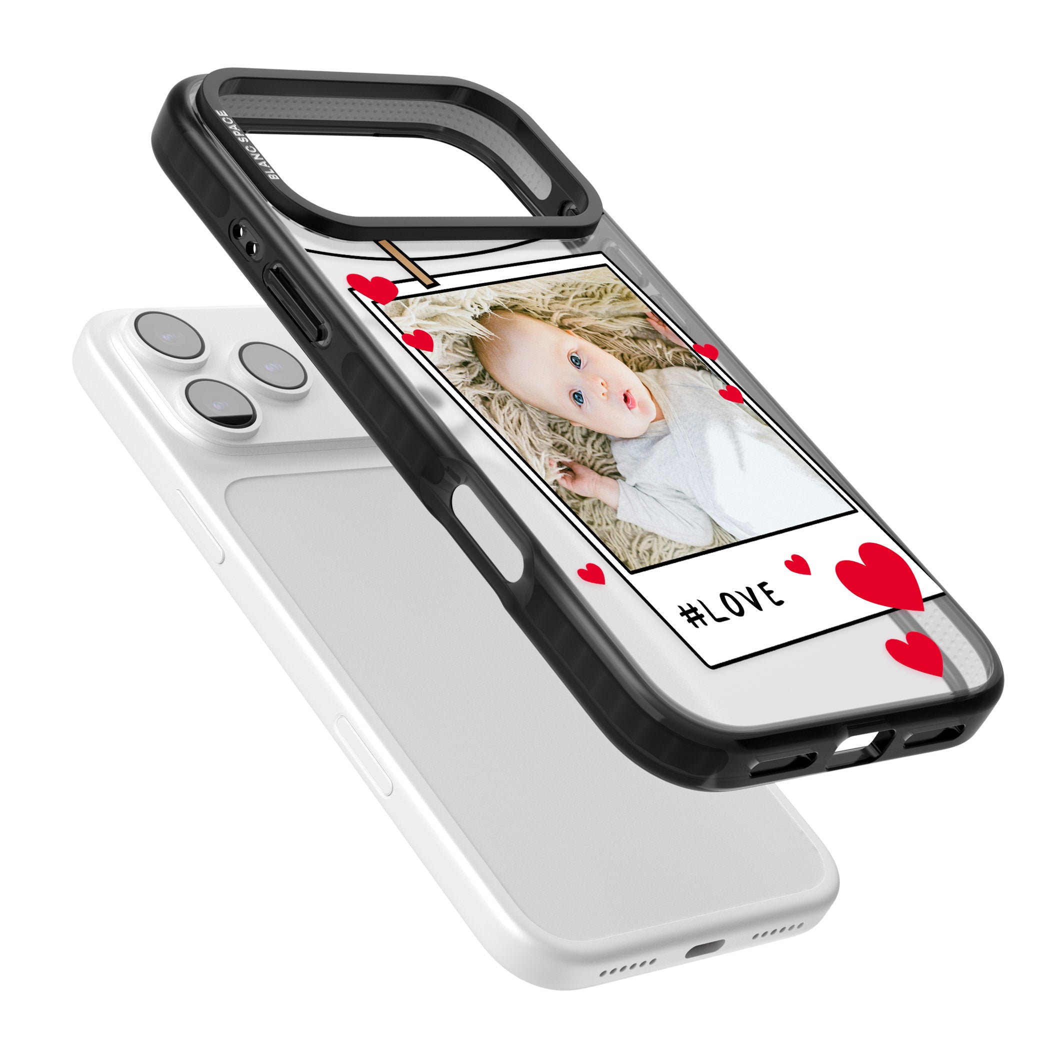 Personalised Paperclip & Hearts Instant Camera Photo iPhone 17 Pro Impact Black Phone Case Colours
