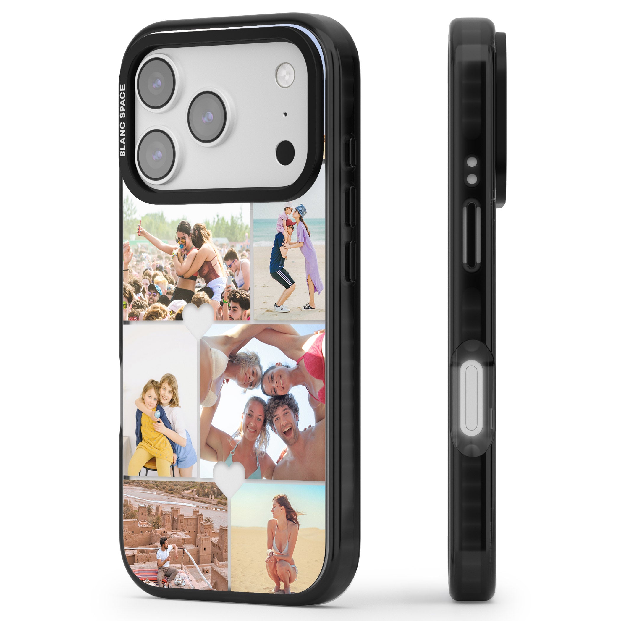 Personalised Heart Photo Grid iPhone 17 Pro Max Impact Black Phone Case Side Profile