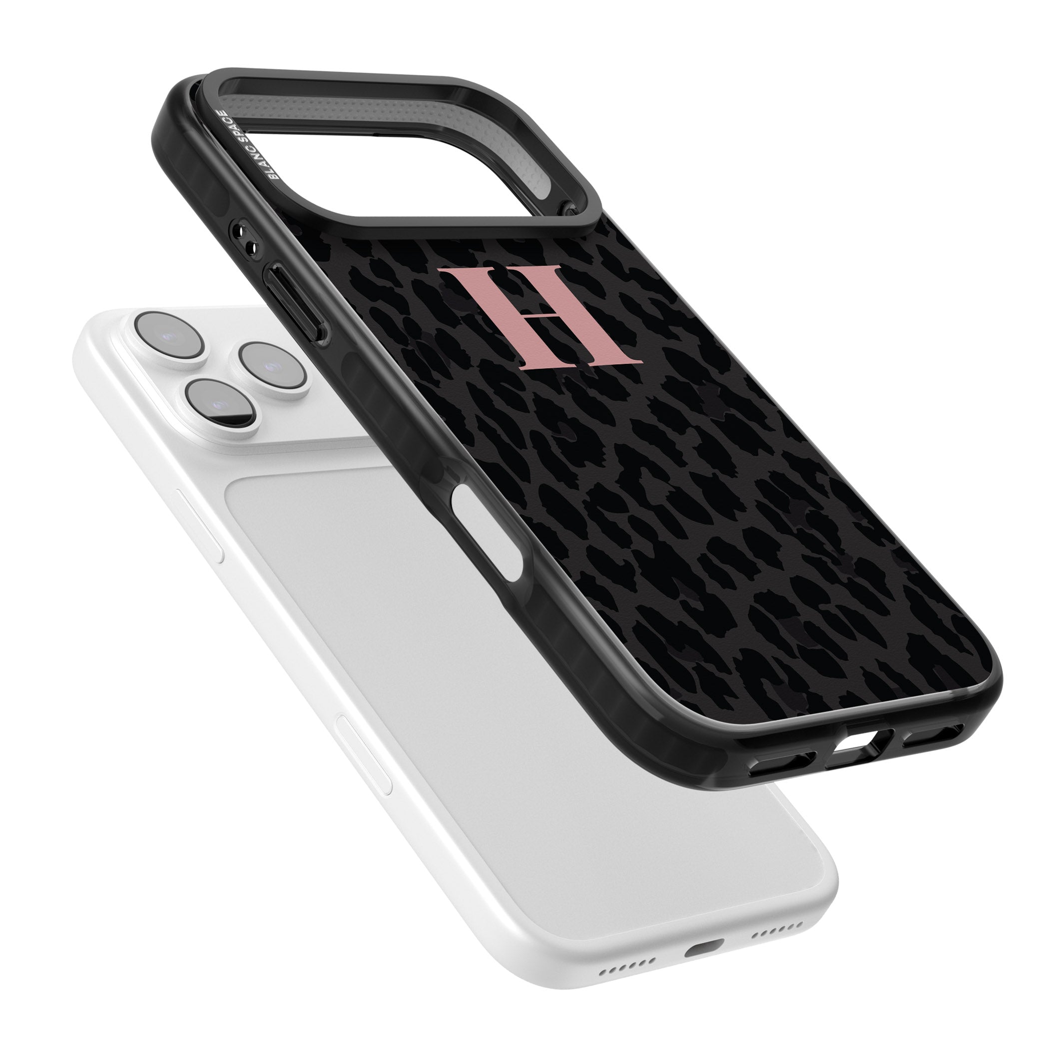 Personalised Pink Leopard Monogram iPhone 17 Pro Impact Black Phone Case Colours
