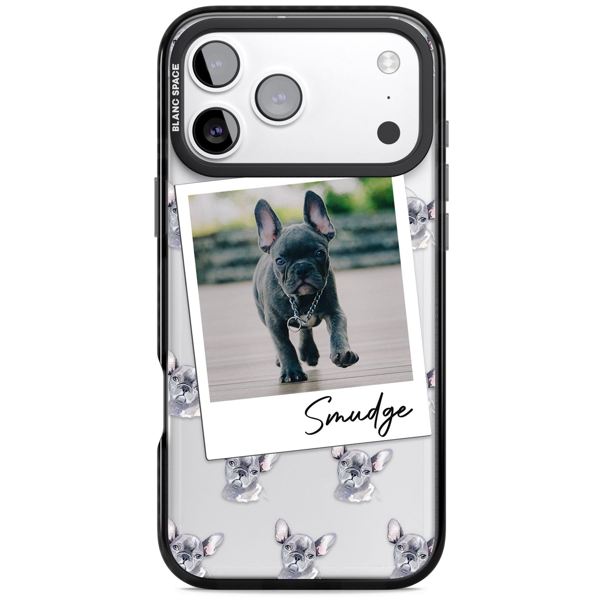 Personalised Grey French Bulldog Instant Camera Photo iPhone 17 Pro Impact Black Phone Case