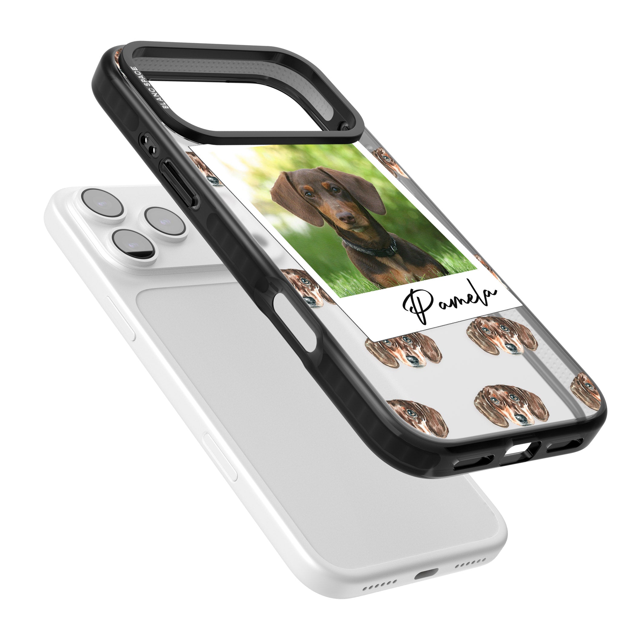 Personalised Brown Dachshund Instant Camera Photo iPhone 17 Pro Max Impact Black Phone Case Colours