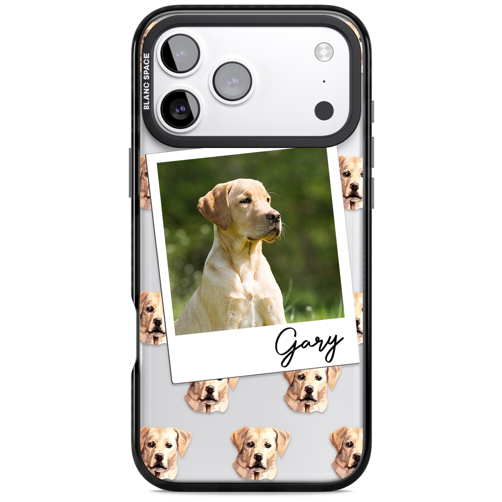 Personalised Tan Black Labrador Instant Camera Photo iPhone 17 Pro Impact Black Phone Case