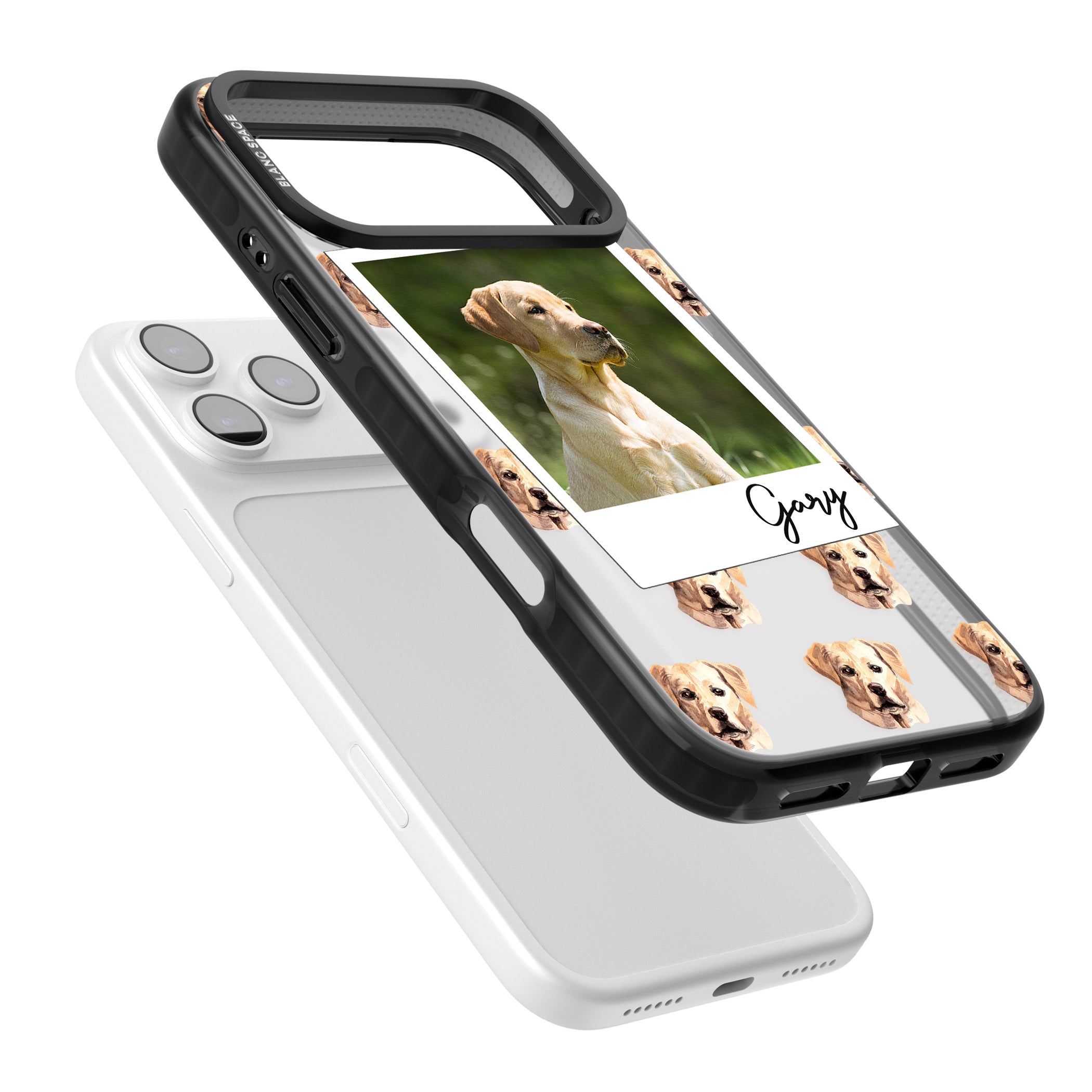 Personalised Tan Black Labrador Instant Camera Photo iPhone 17 Pro Impact Black Phone Case Colours