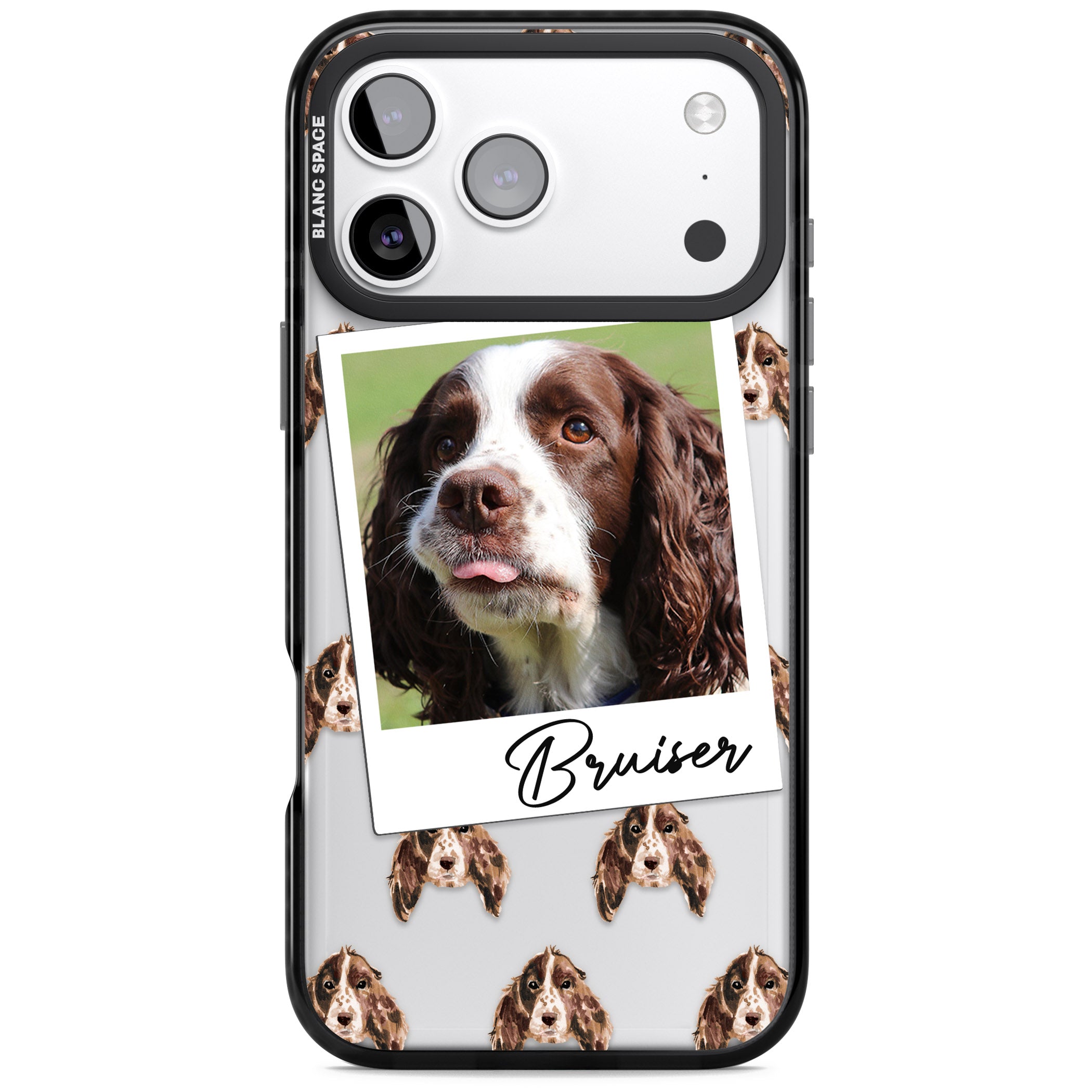 Personalised Springer Spaniel Instant Camera Photo iPhone 17 Pro Impact Black Phone Case