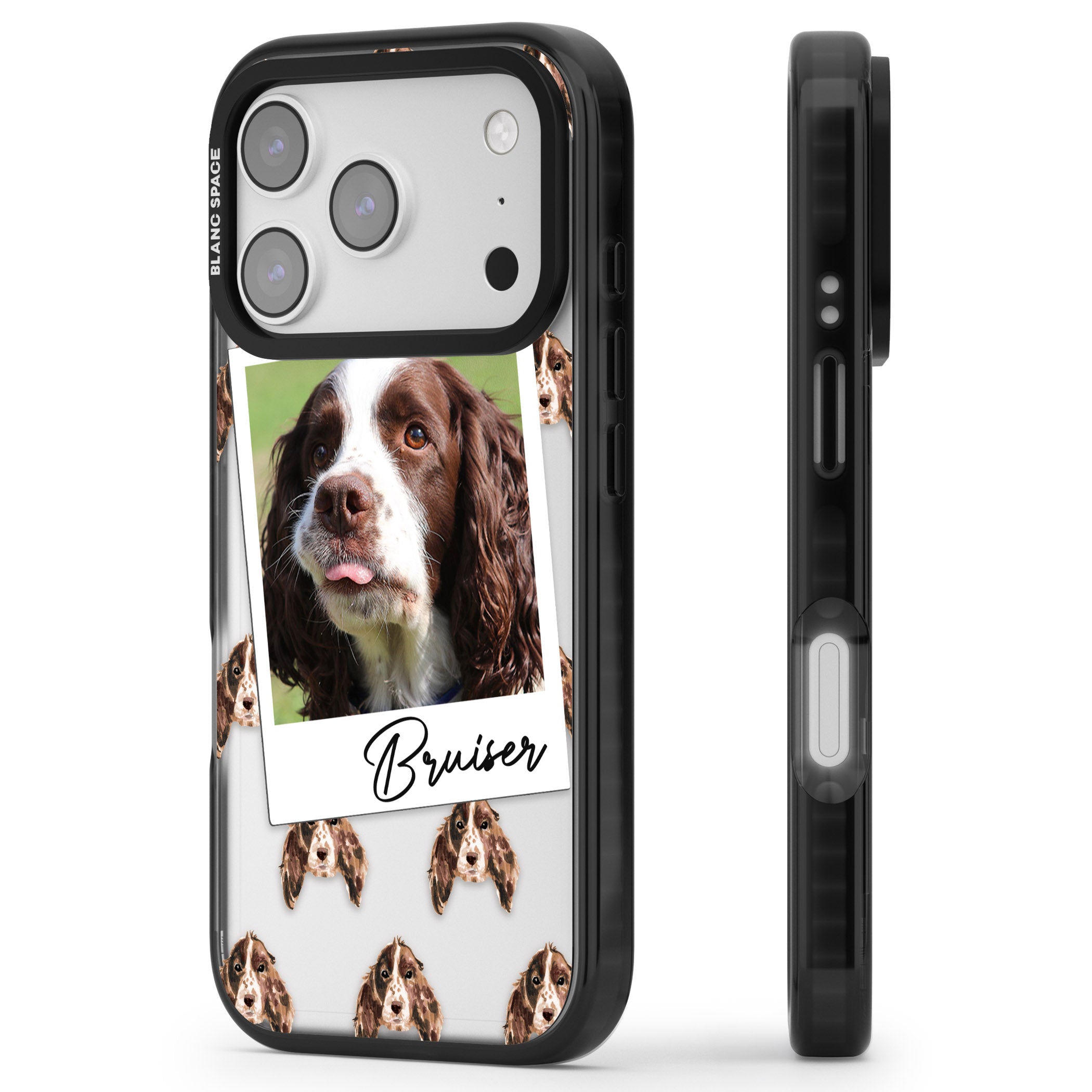 Personalised Springer Spaniel Instant Camera Photo iPhone 17 Pro Impact Black Phone Case Side Profile