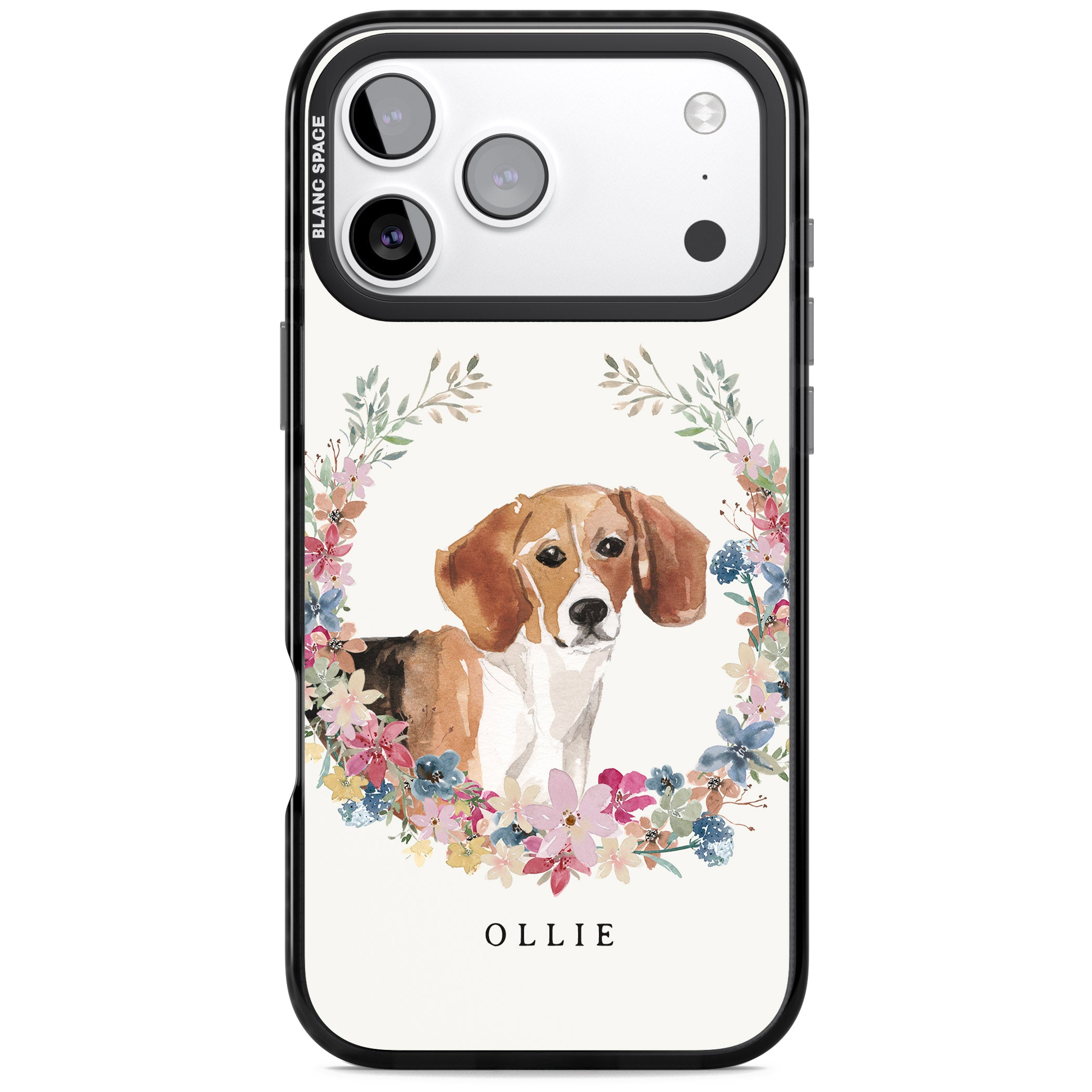 Personalised Beagle Floral Portrait iPhone 17 Pro Impact Black Phone Case